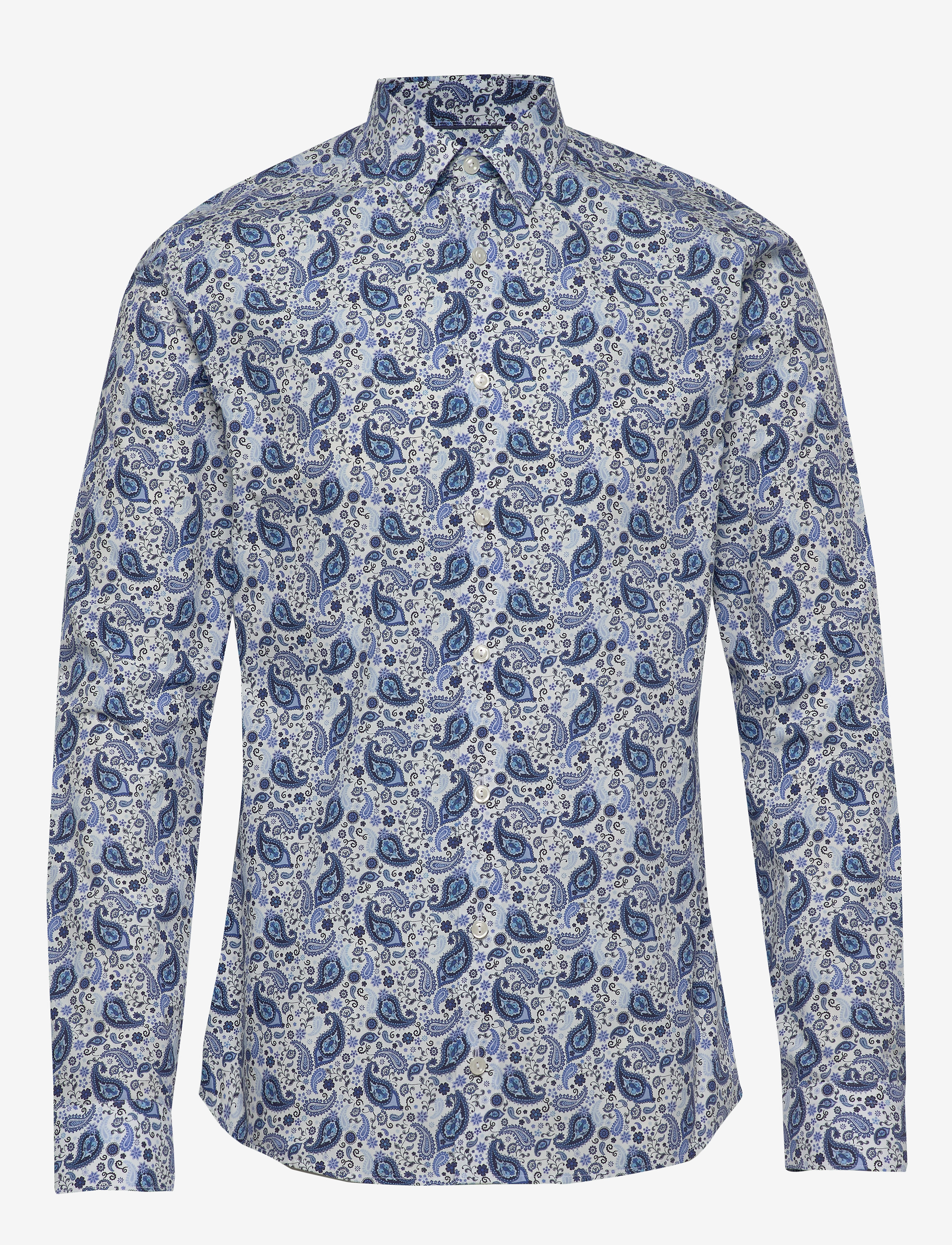 Eton - Blue paisley poplin shirt - blue - 0