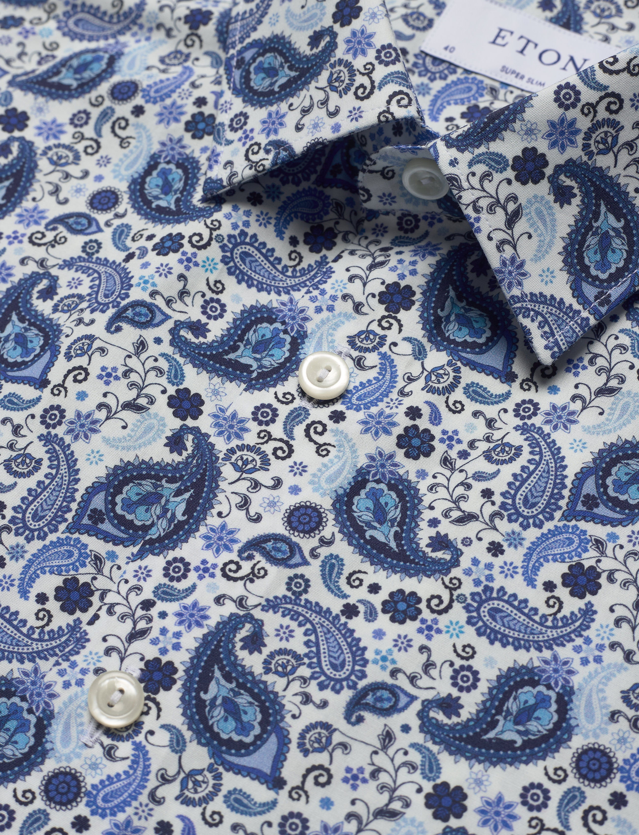 Eton - Blue paisley poplin shirt - blue - 3