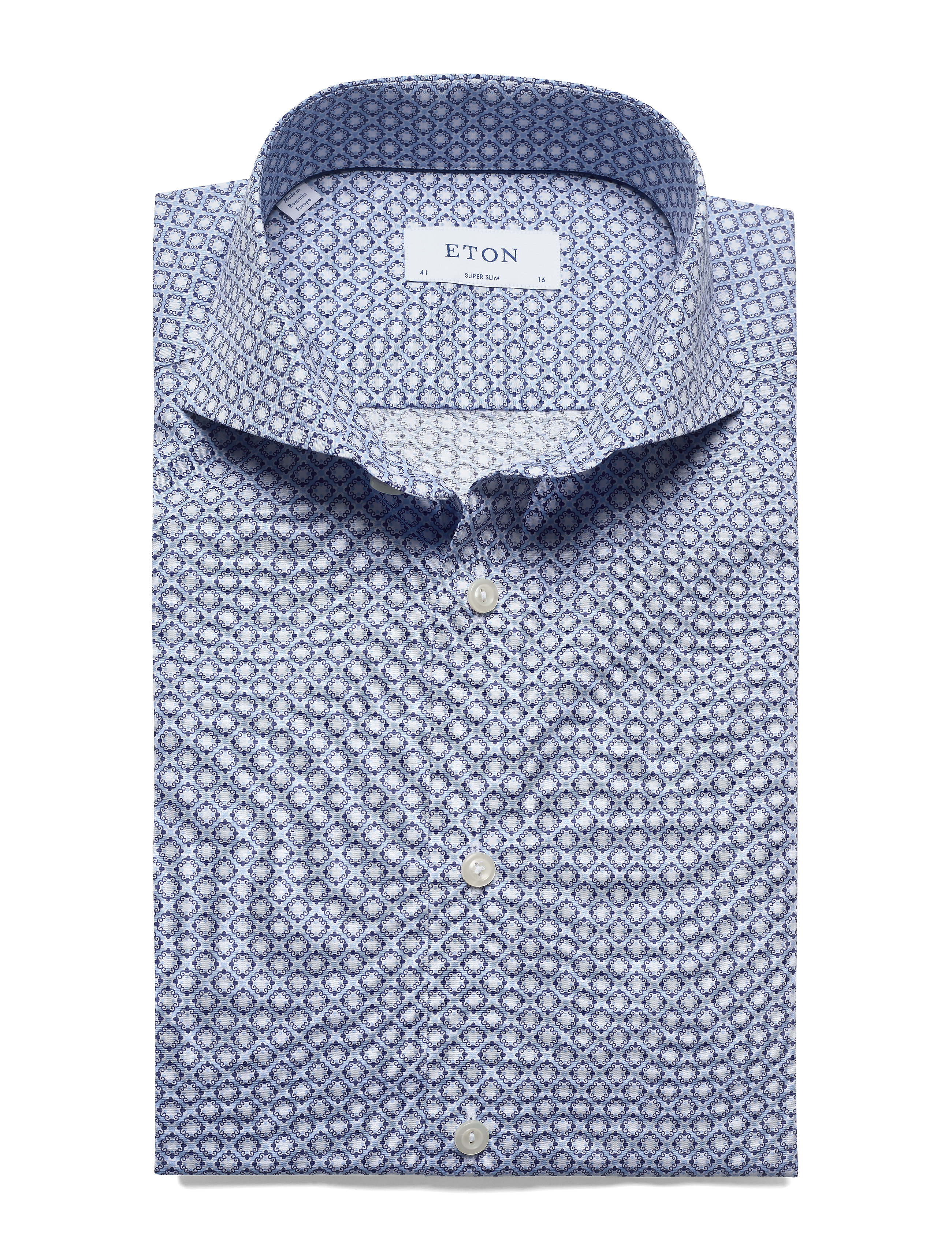 Eton - Block print poplin shirt - blue - 4