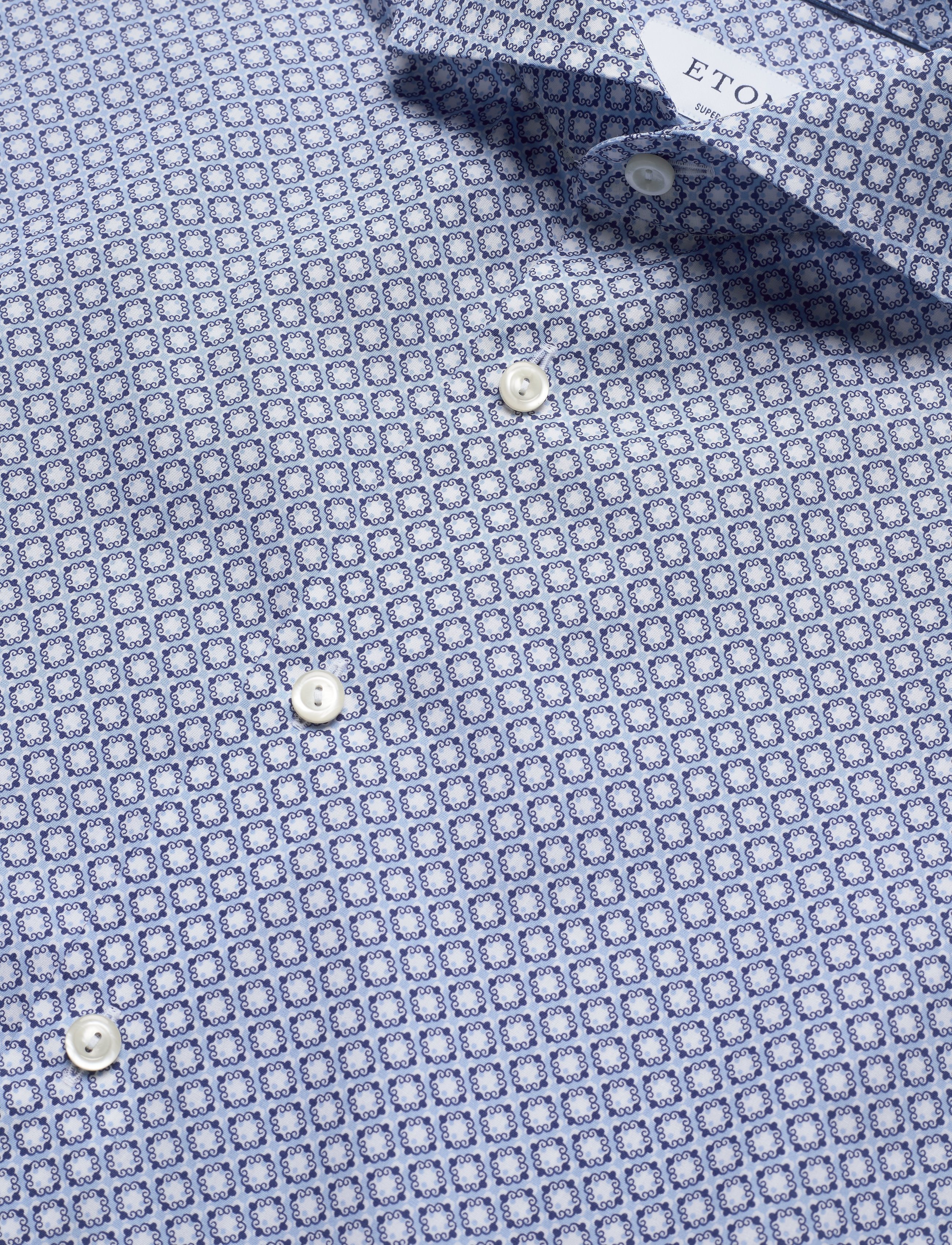 Eton - Block print poplin shirt - blue - 3