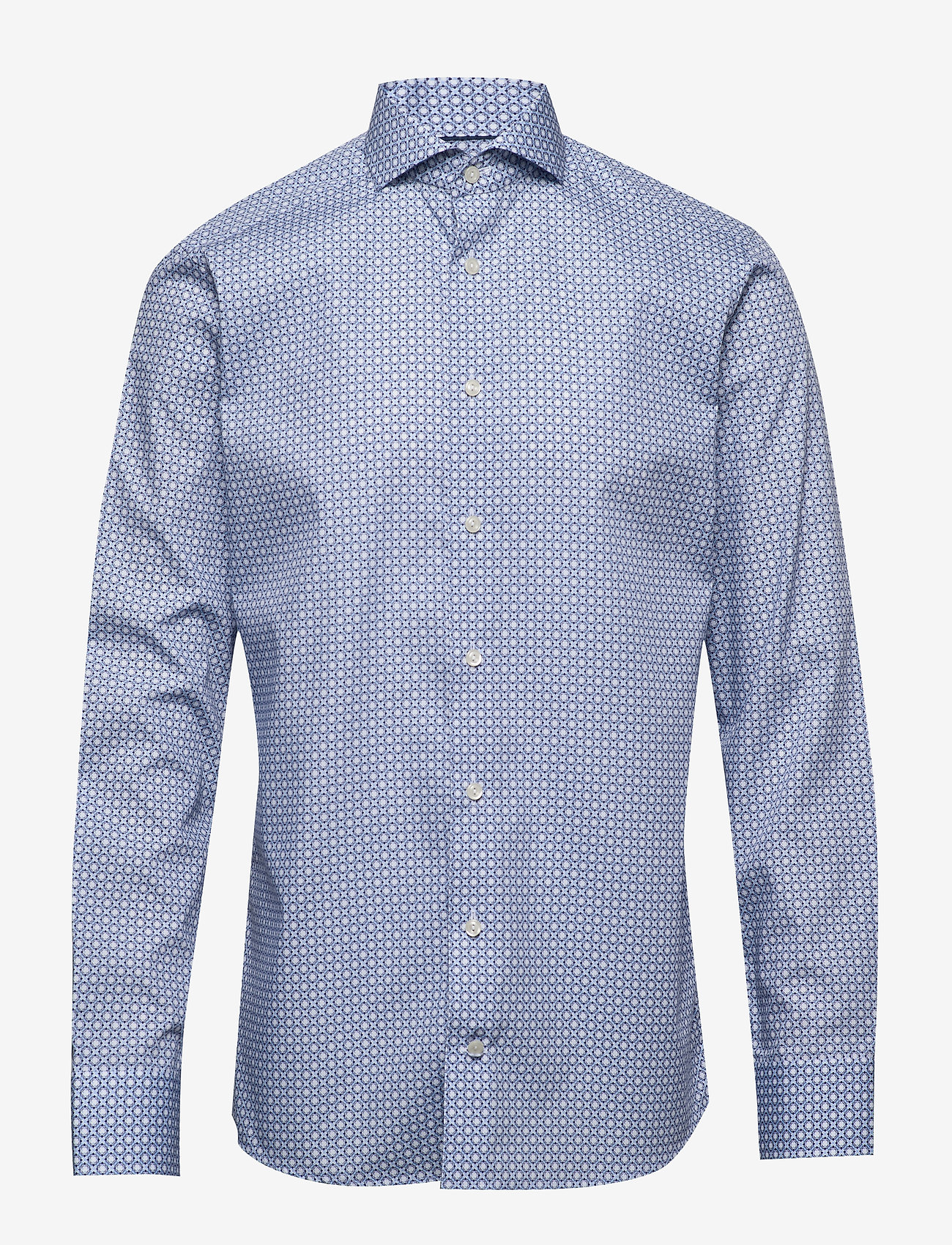 Eton - Block print poplin shirt - blue - 0