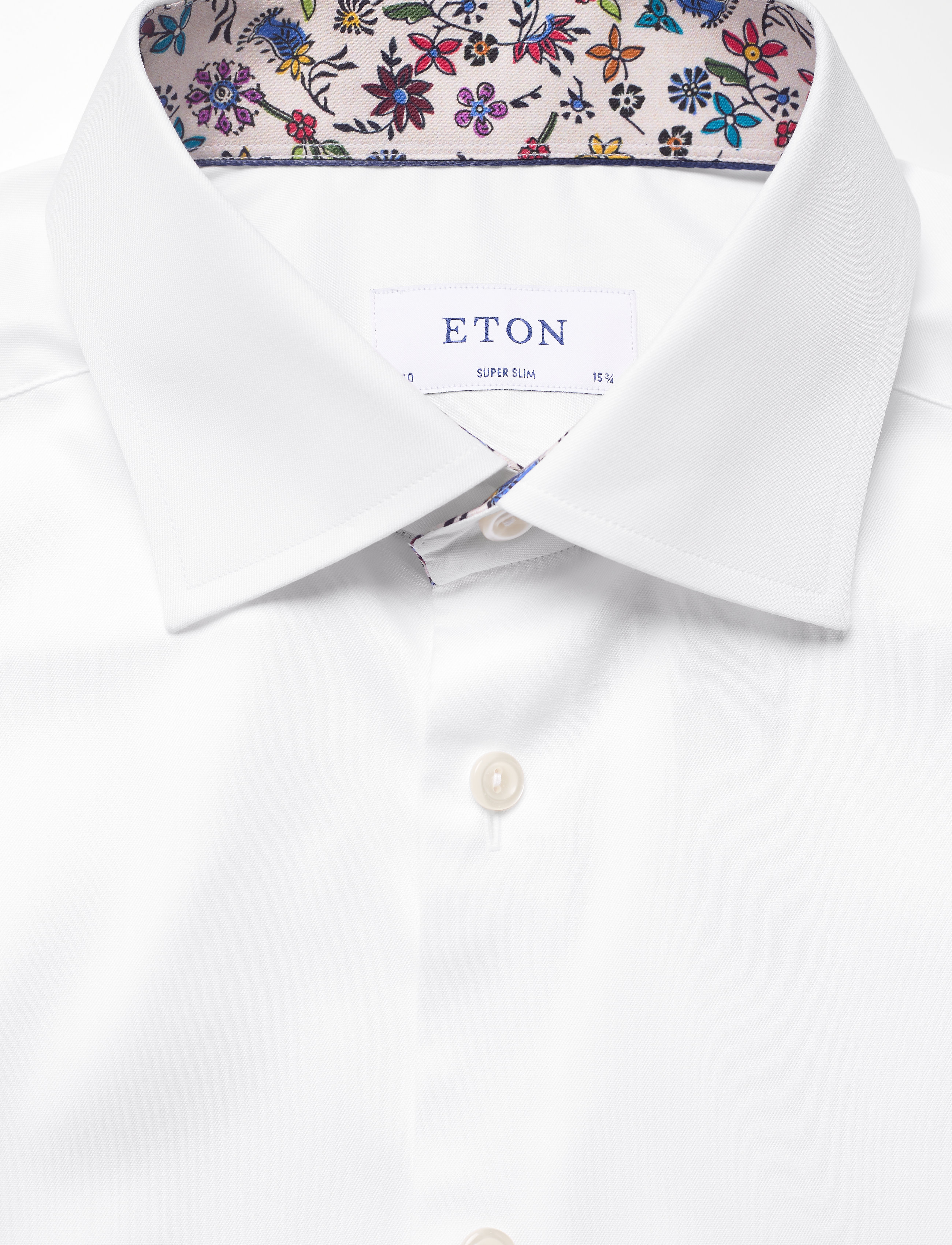 Eton - White twill shirt - flower details - white - 2