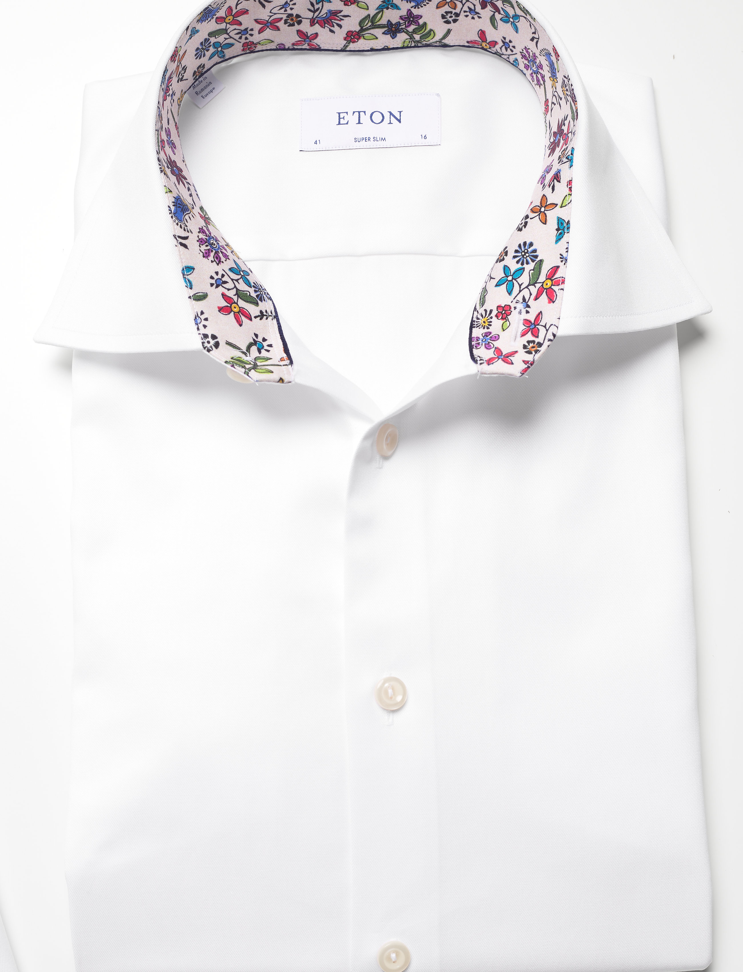 Eton - White twill shirt - flower details - white - 3
