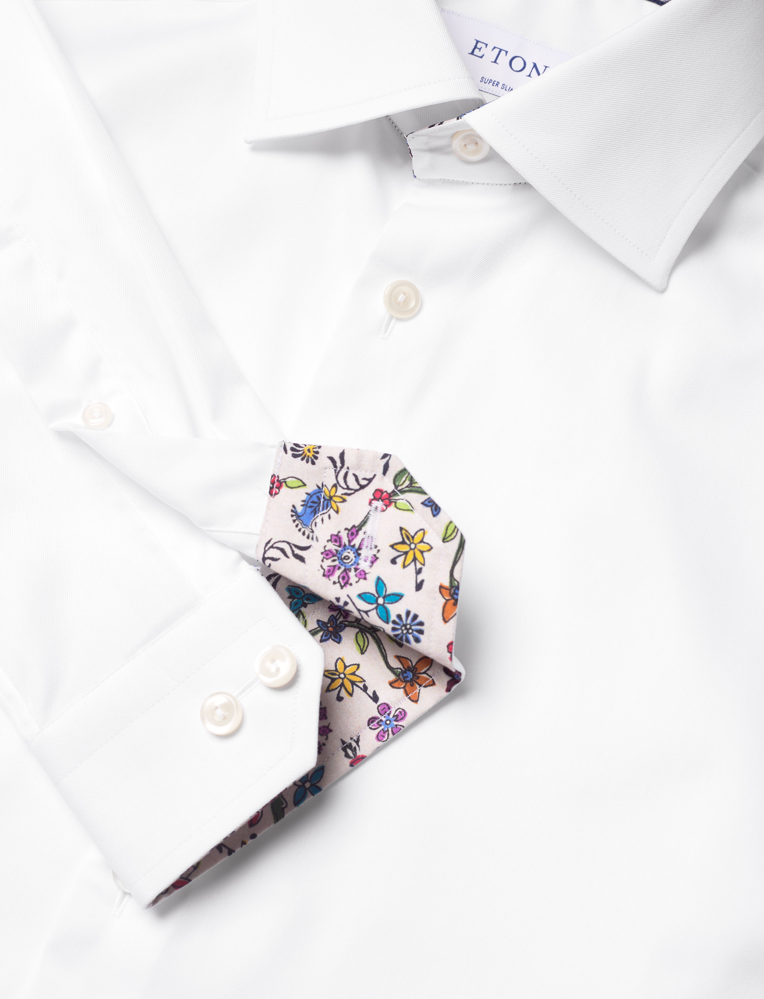 Eton - White twill shirt - flower details - white - 4