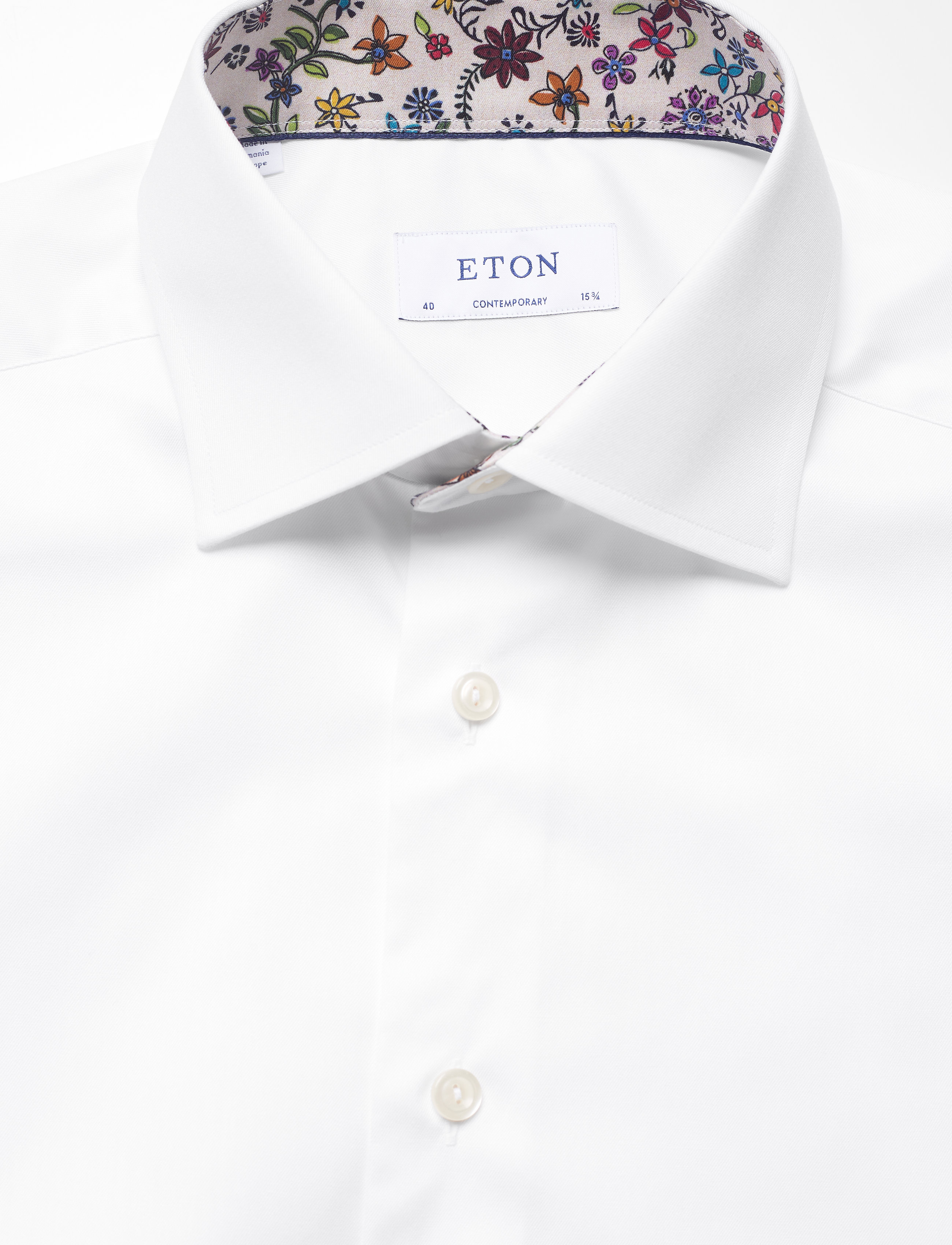 Eton - White twill shirt - flower details - white - 2