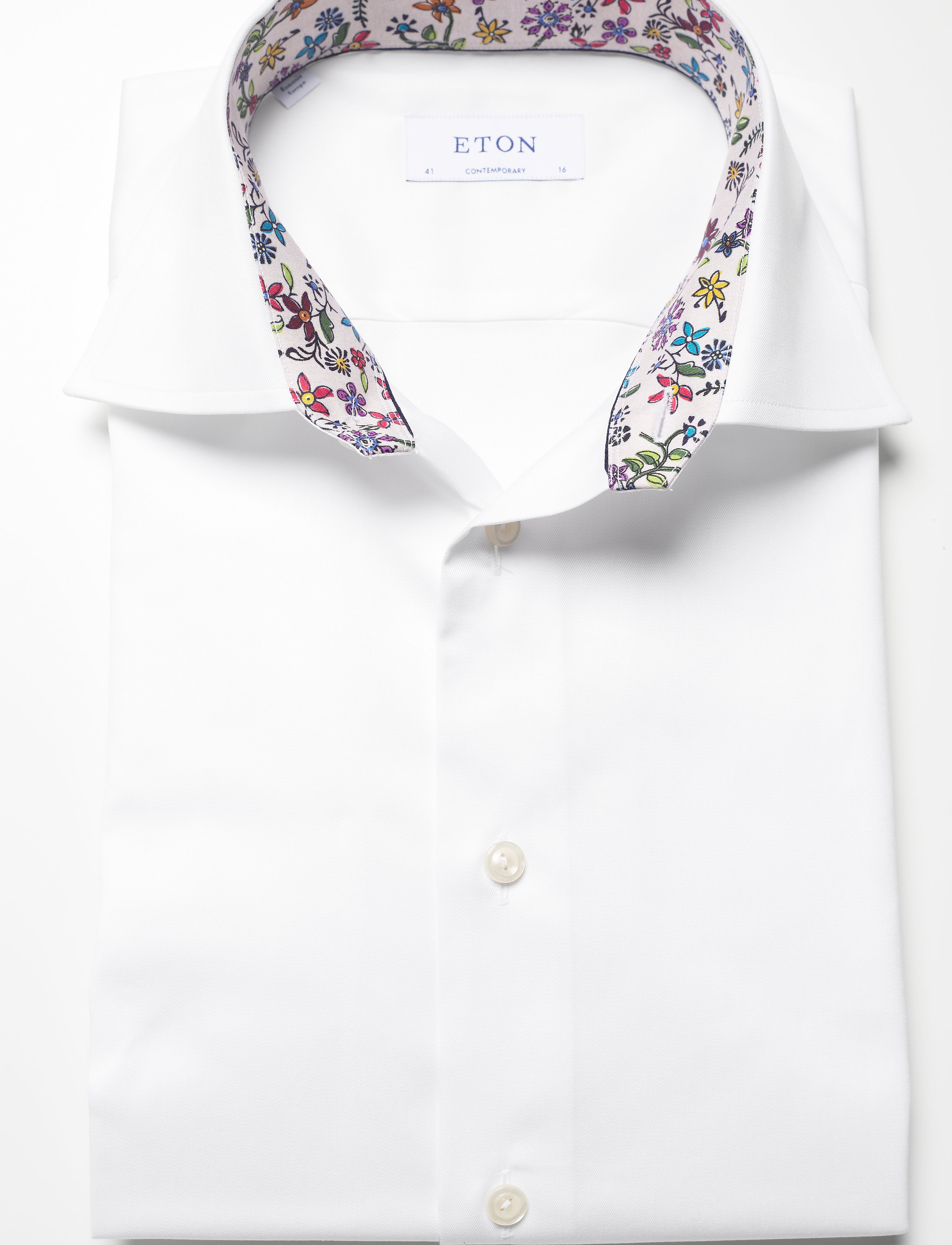 Eton - White twill shirt - flower details - white - 3