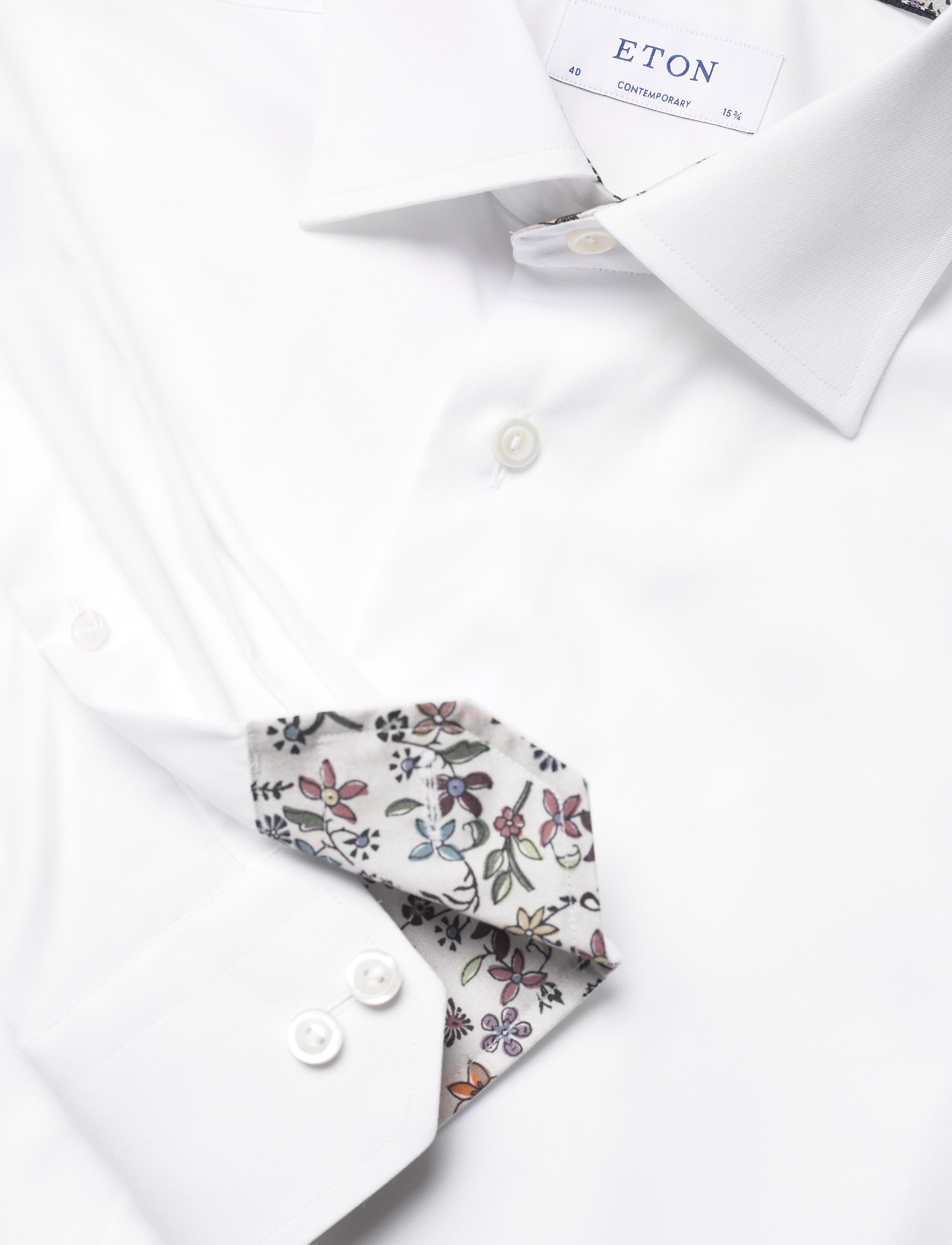 Eton - White twill shirt - flower details - white - 4