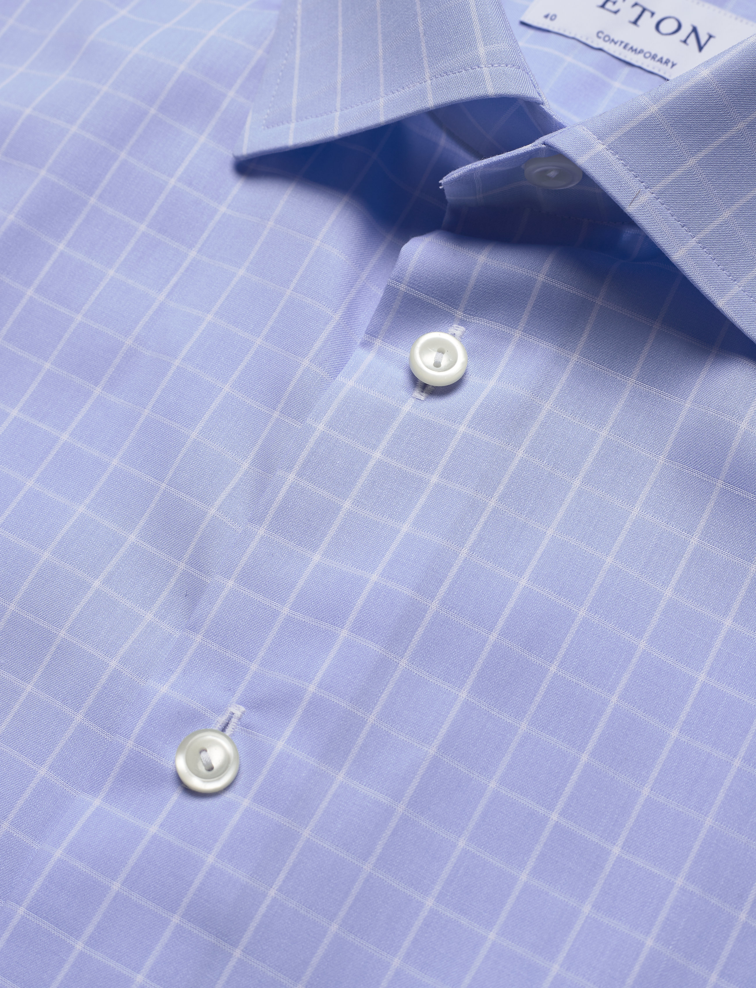 Eton - Blue & white checked shirt - blue - 3