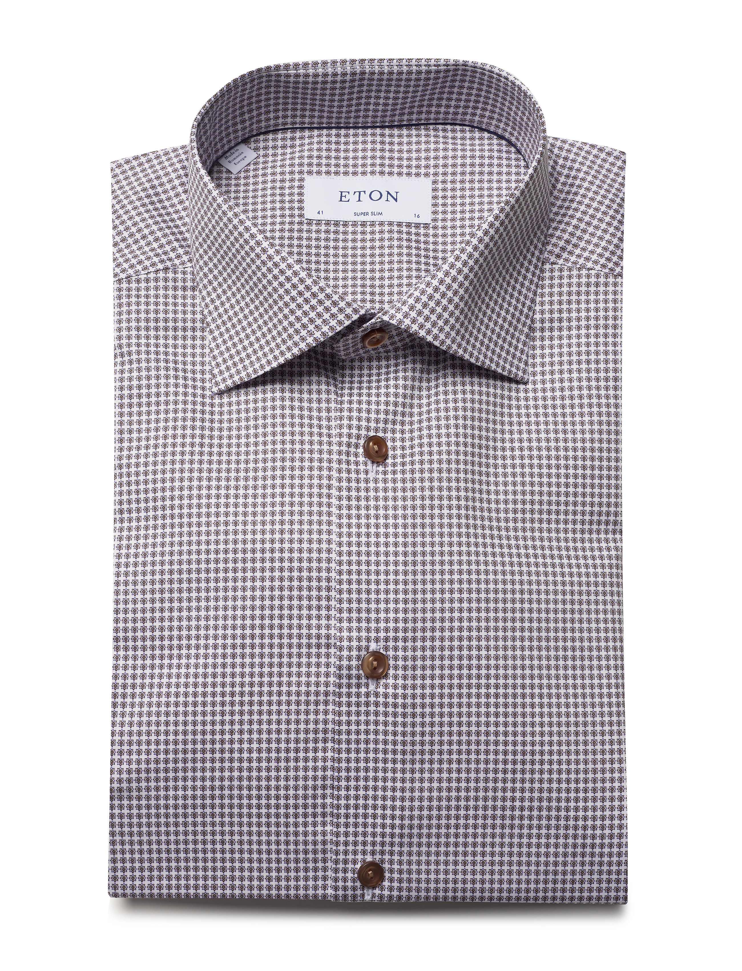 Eton - Blue micro flower shirt - offwhite/brown - 4