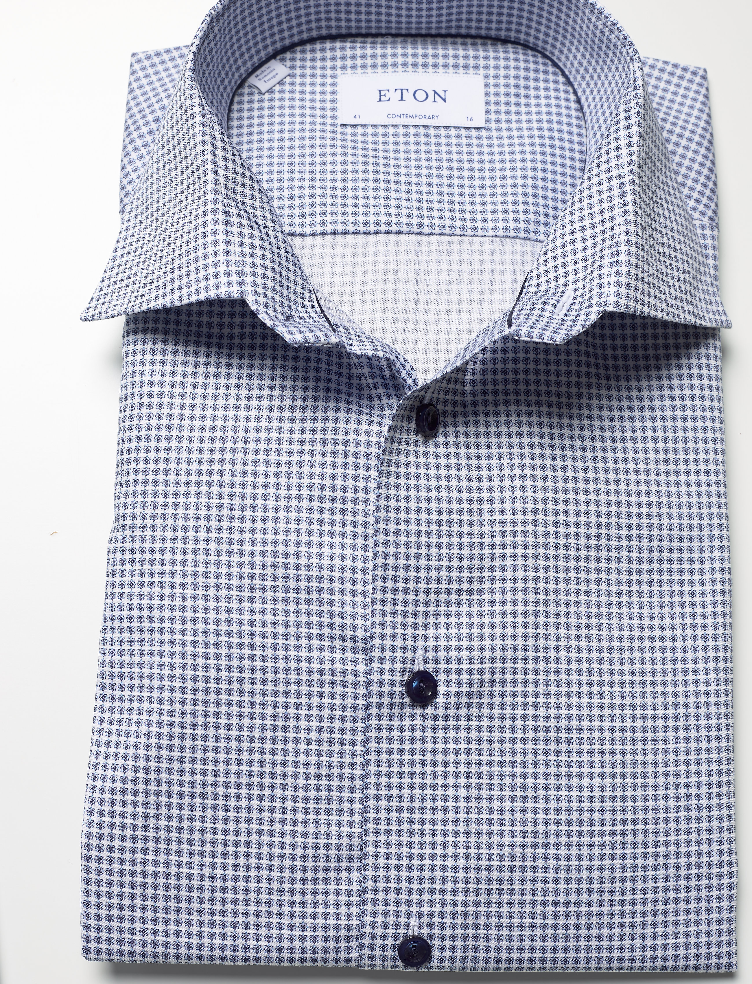 Eton - Micro flower shirt - blue - 3