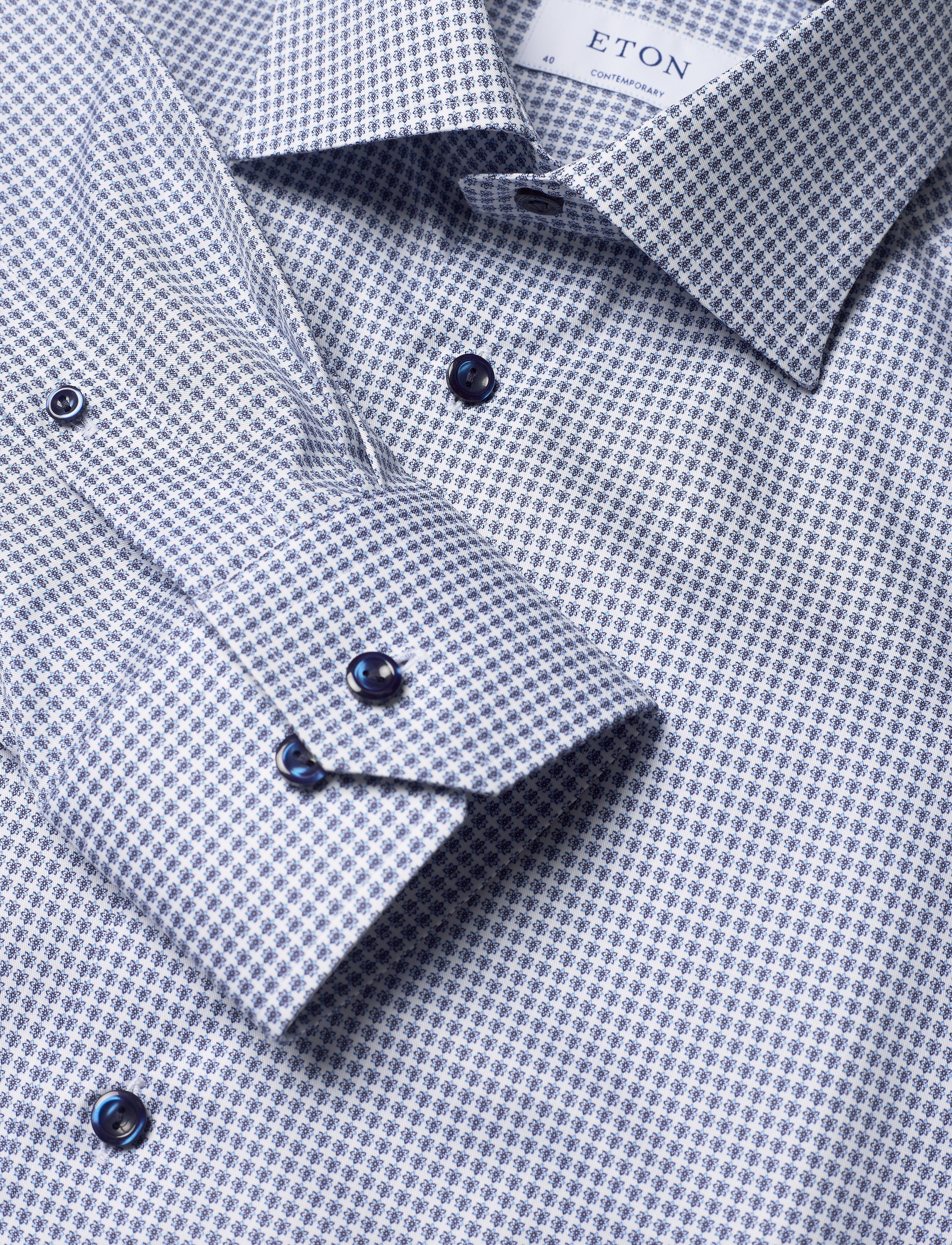 Eton - Micro flower shirt - blue - 4