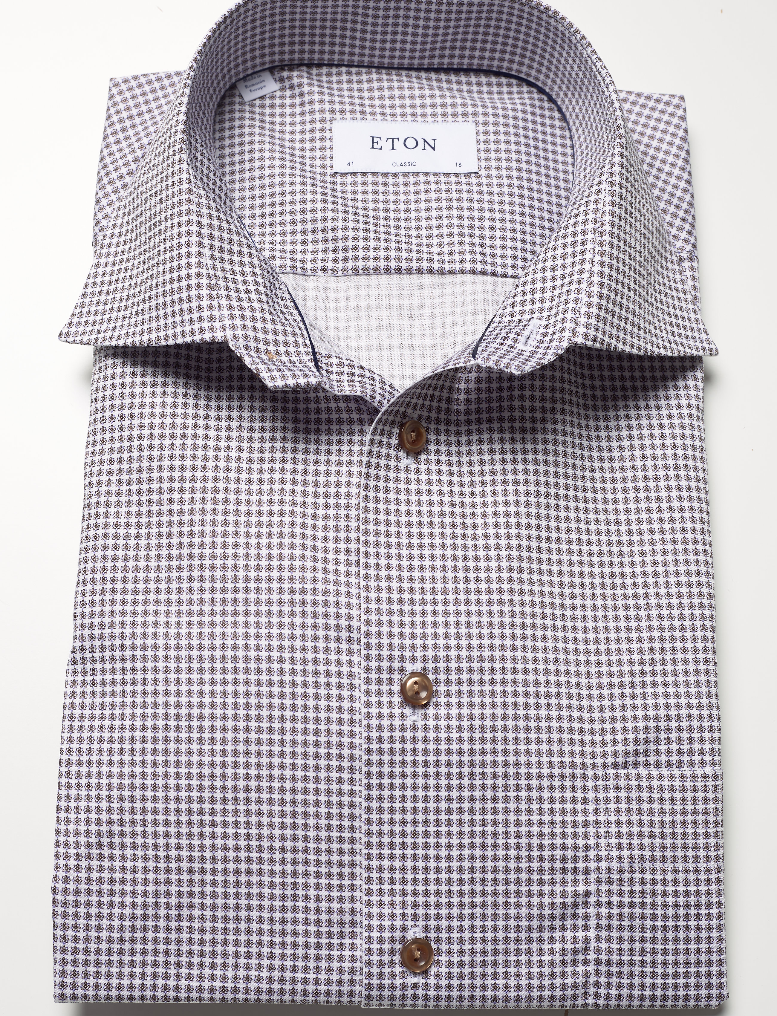 Eton - Beige micro flower shirt - offwhite/brown - 3