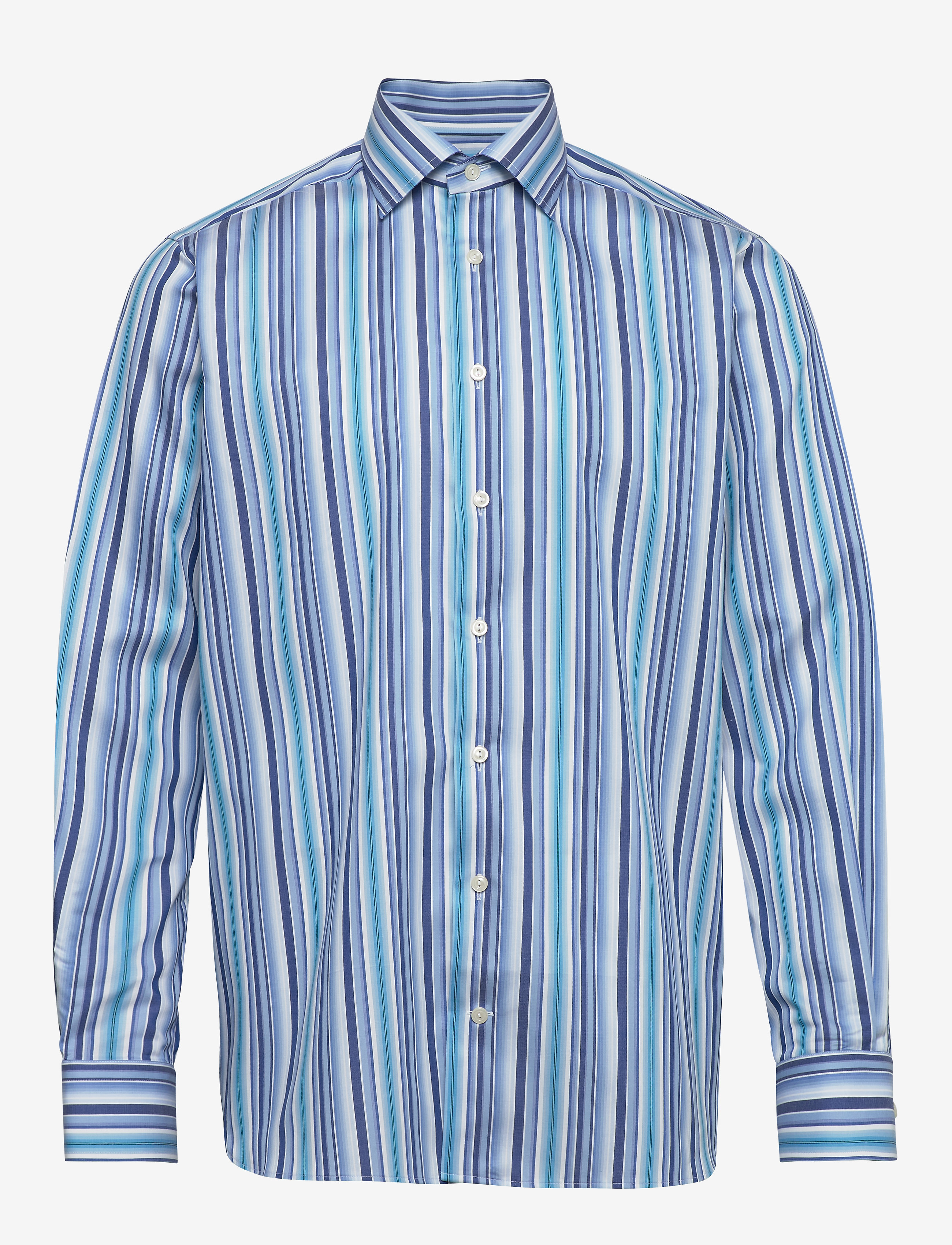 Eton - Blue twill shirt – geometric details - blue - 0