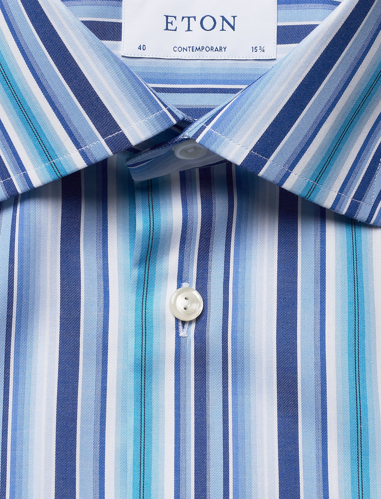 Eton - Blue twill shirt – geometric details - blue - 2