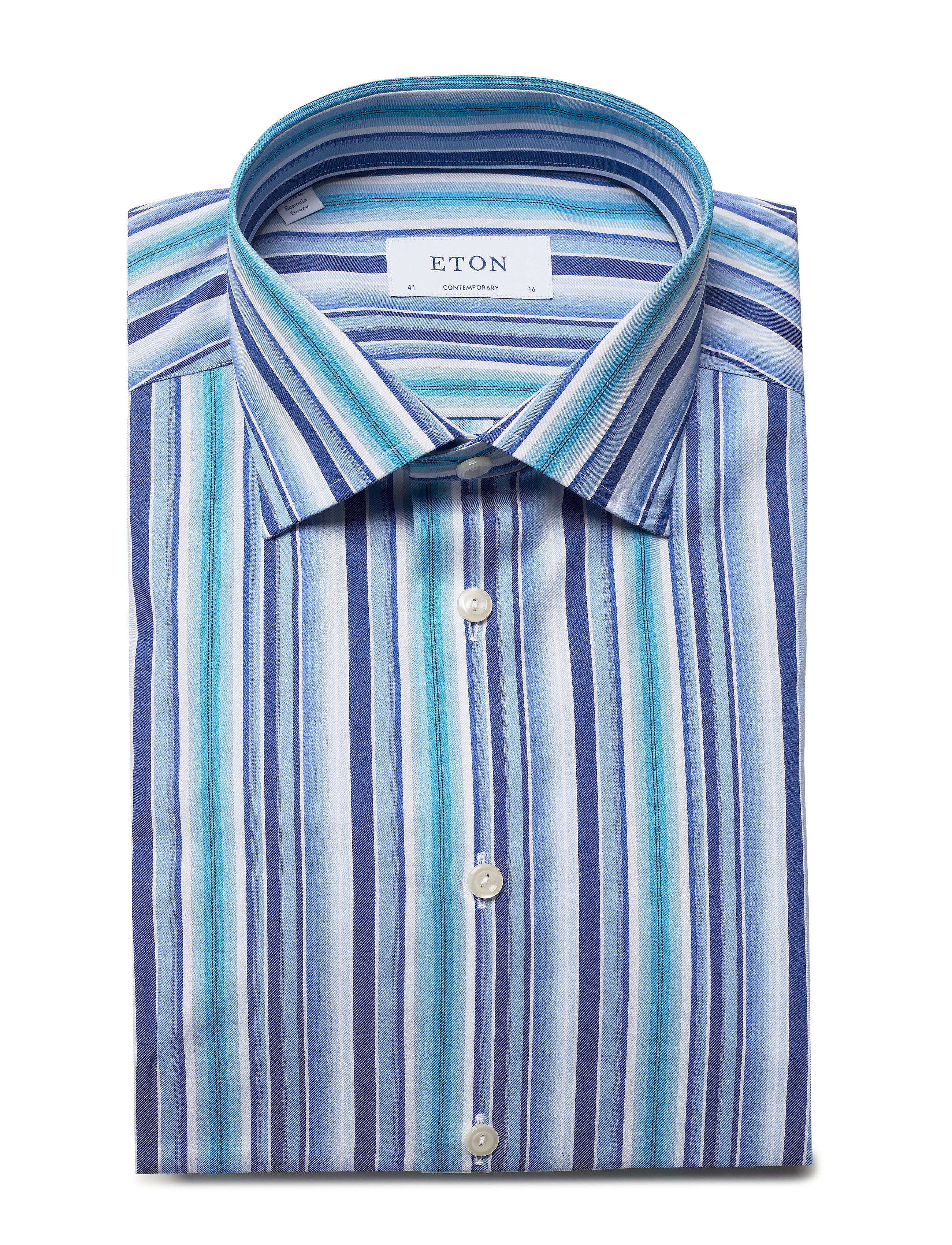 Eton - Blue twill shirt – geometric details - blue - 4