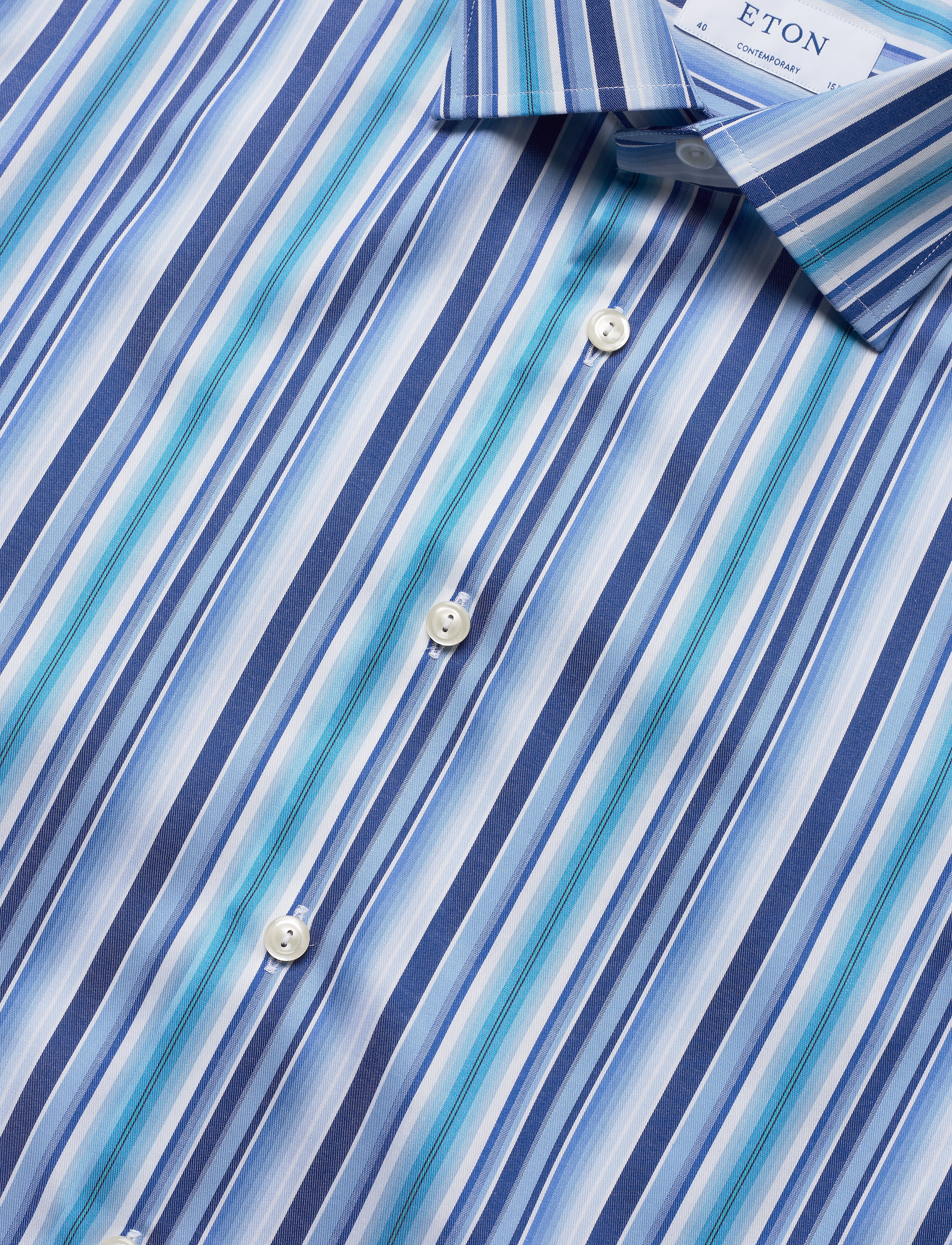 Eton - Blue twill shirt – geometric details - blue - 3