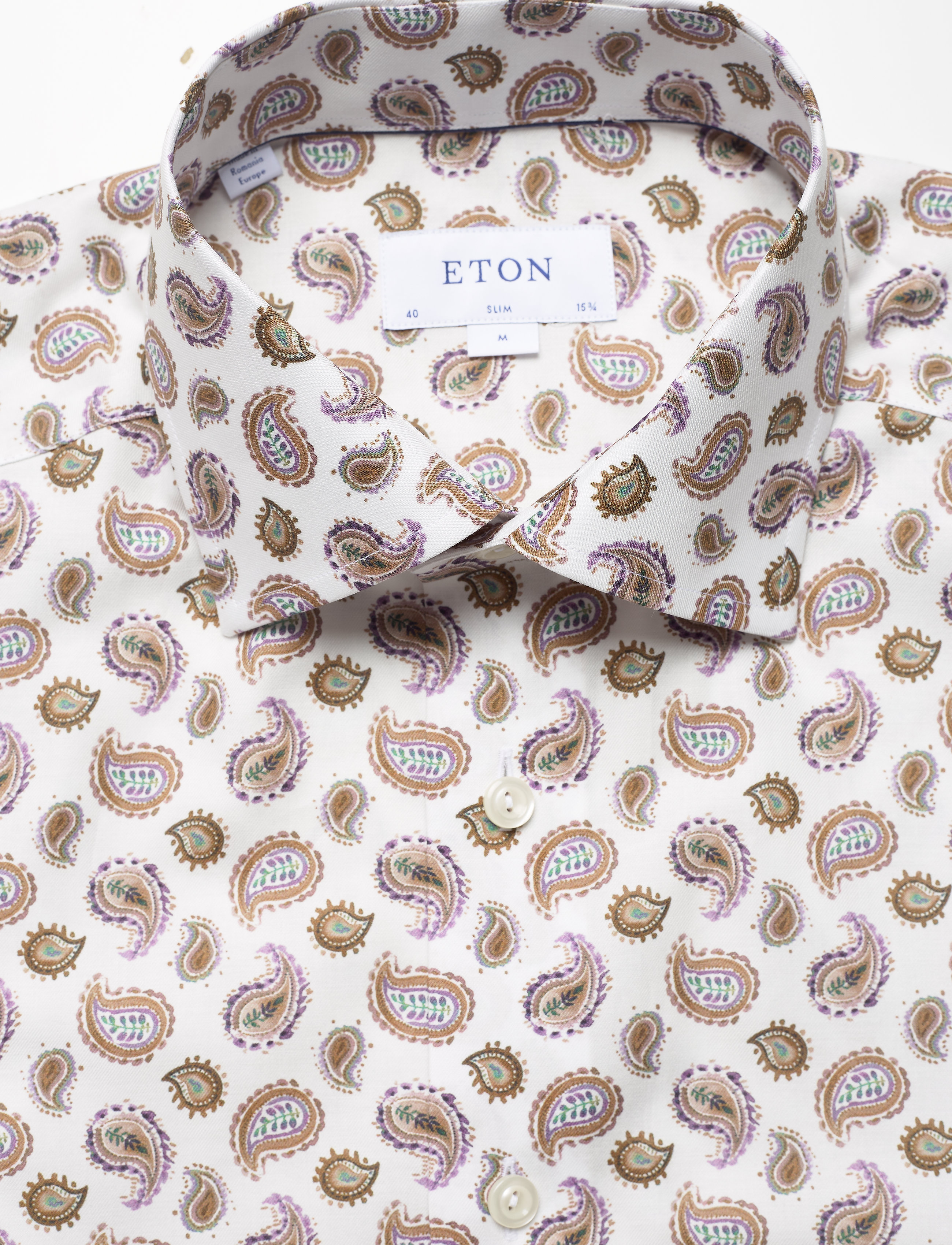 Eton - Slim fit Offwhite/Brown Signature Twill shirt - offwhite/brown - 2