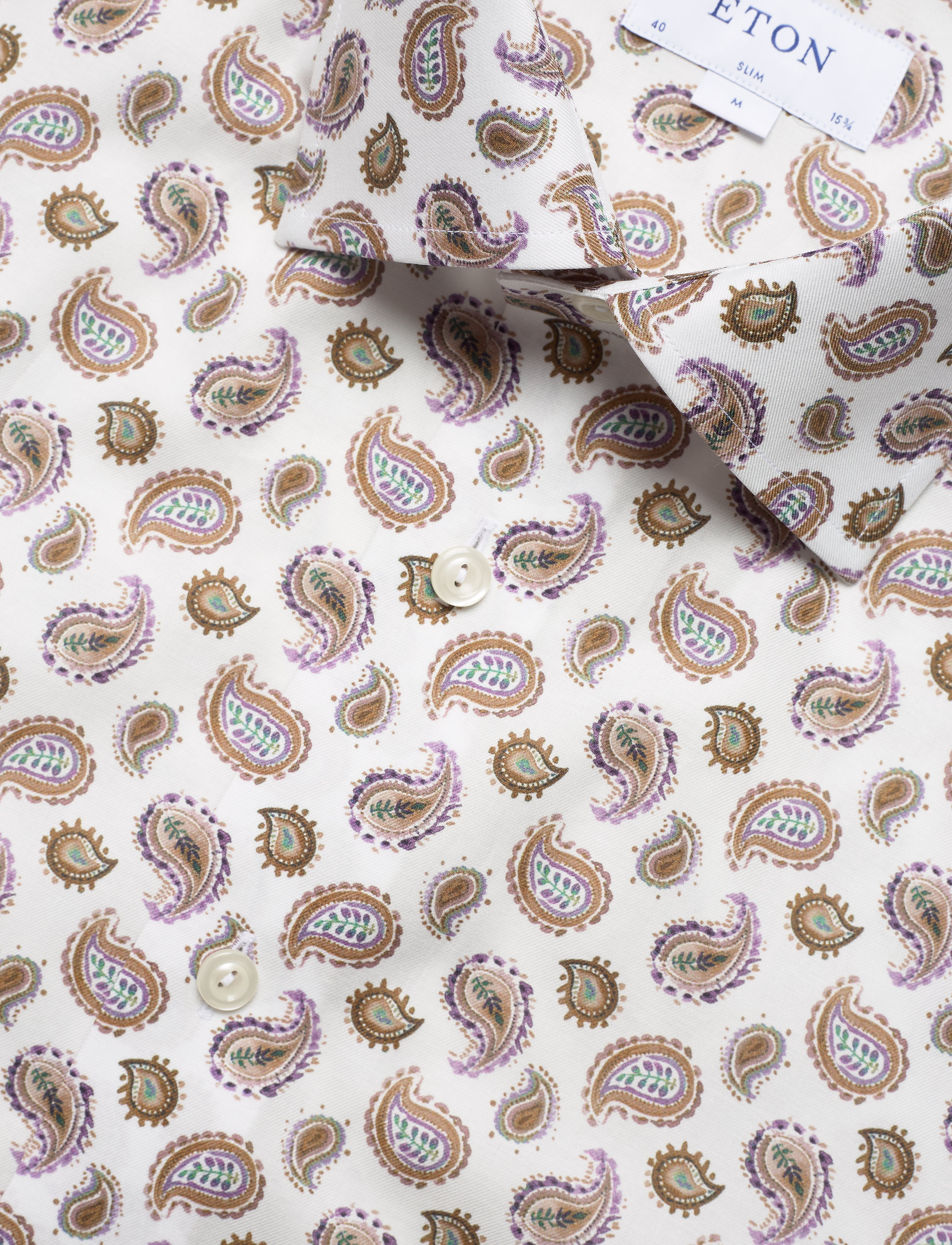 Eton - Slim fit Offwhite/Brown Signature Twill shirt - offwhite/brown - 3