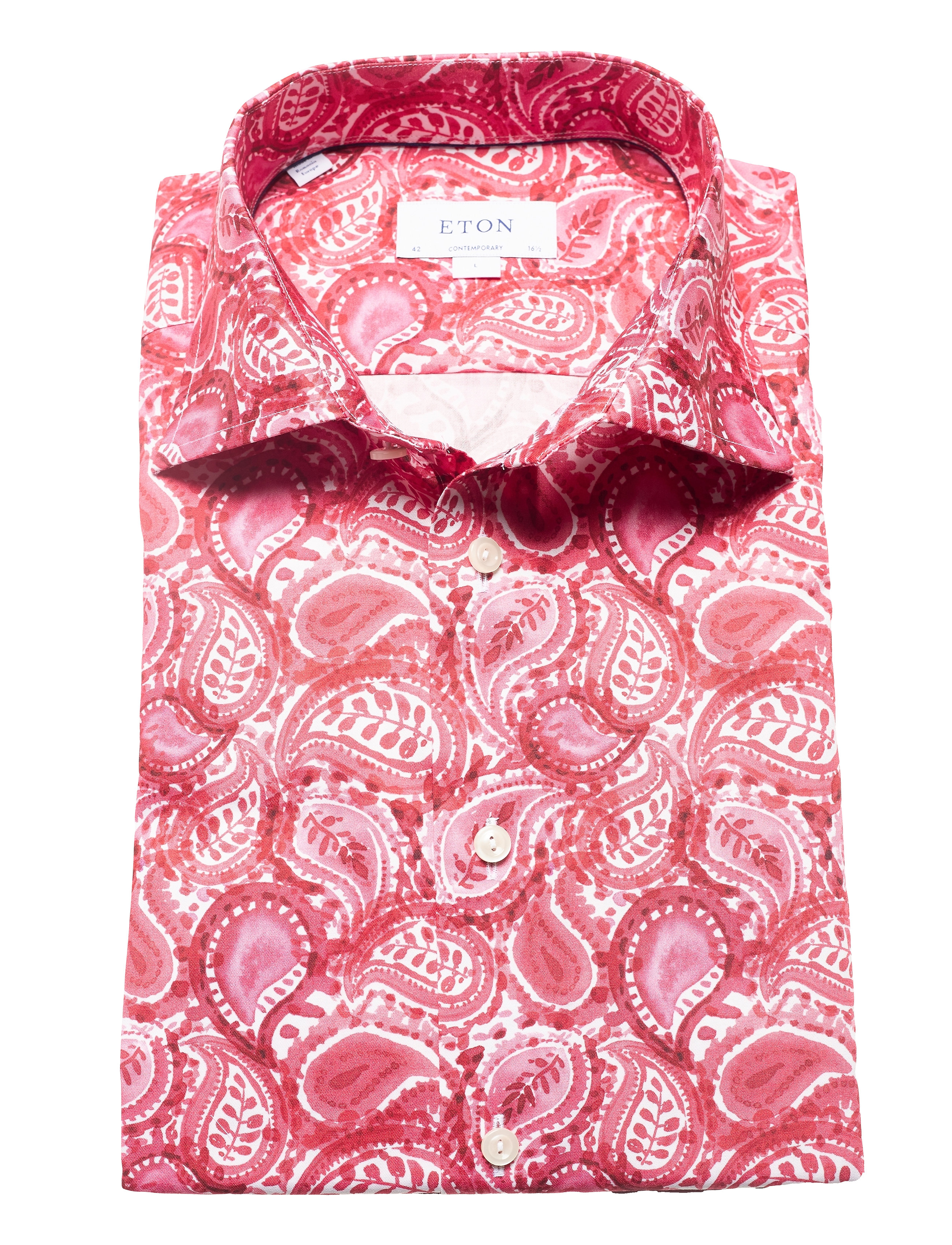 Eton - Contemporary fit Pink/Red Signature Twill shirt - pink/red - 4