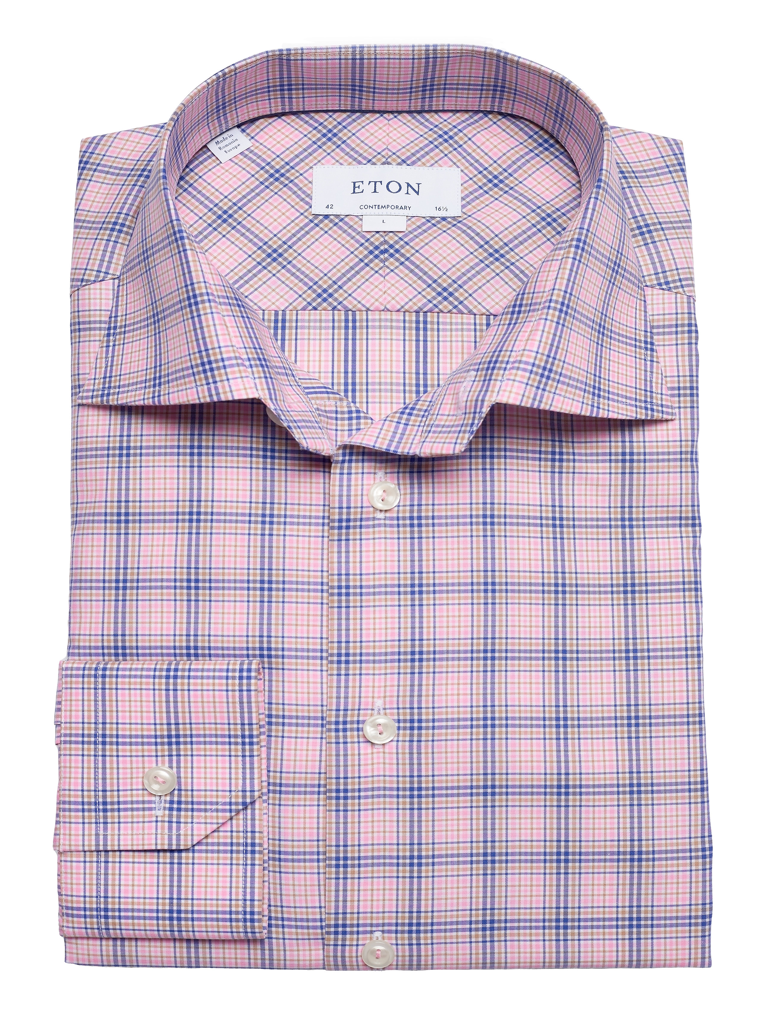 Eton - Contemporary fit Pink/Red Lightweight Twill shirt - pink/red - 4