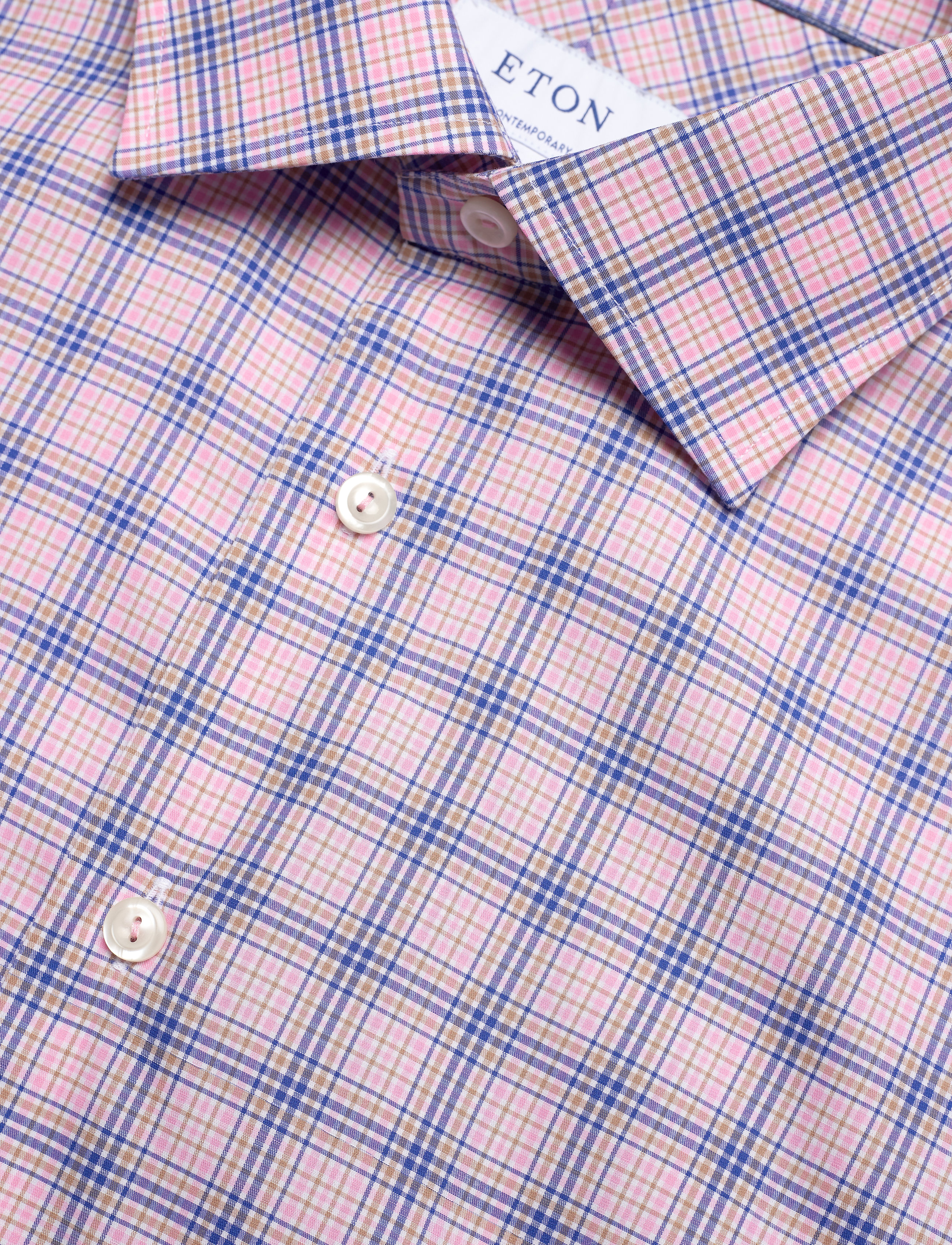 Eton - Contemporary fit Pink/Red Lightweight Twill shirt - pink/red - 3
