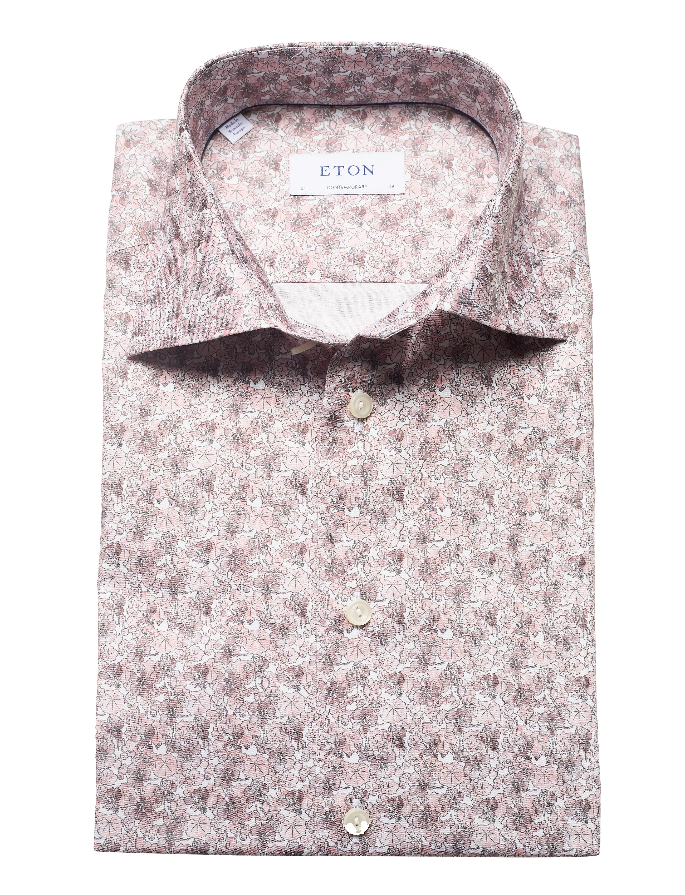 Eton - Contemporary fit Yellow/Orange Signature Twill shirt - offwhite/brown - 4