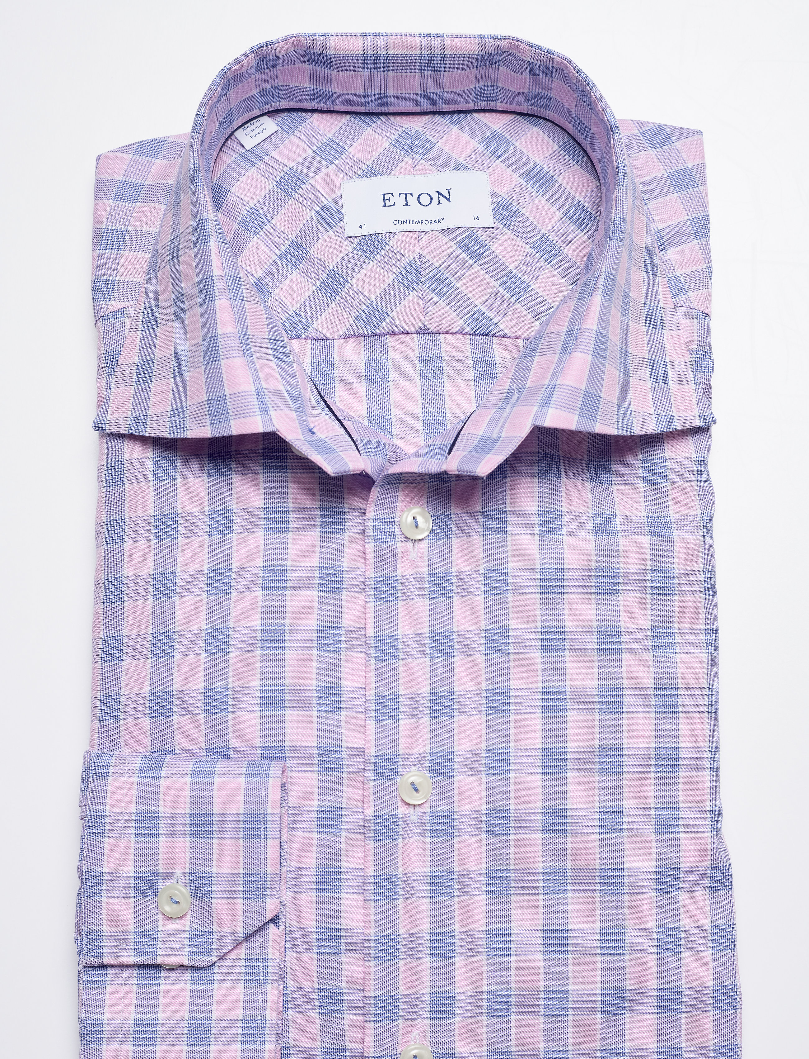 Eton - Contemporary fit Offwhite/Brown Signature Twill shirt - pink/red - 4