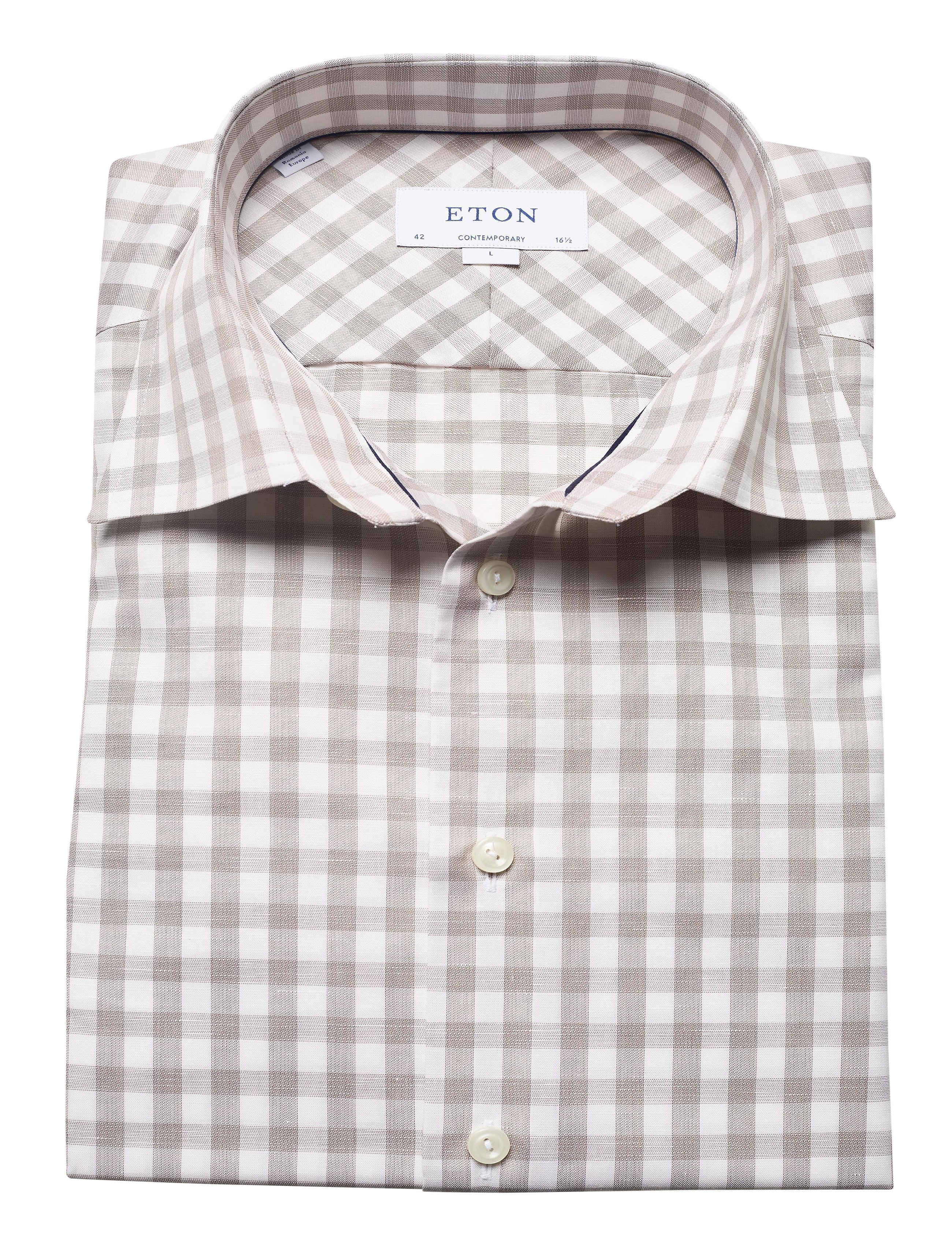 Eton - Contemporary fit Offwhite/Brown Texture Twill shirt - offwhite/brown - 4