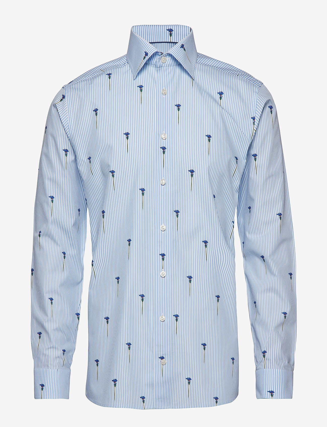 Eton - Striped Flower Print Shirt - blue - 0