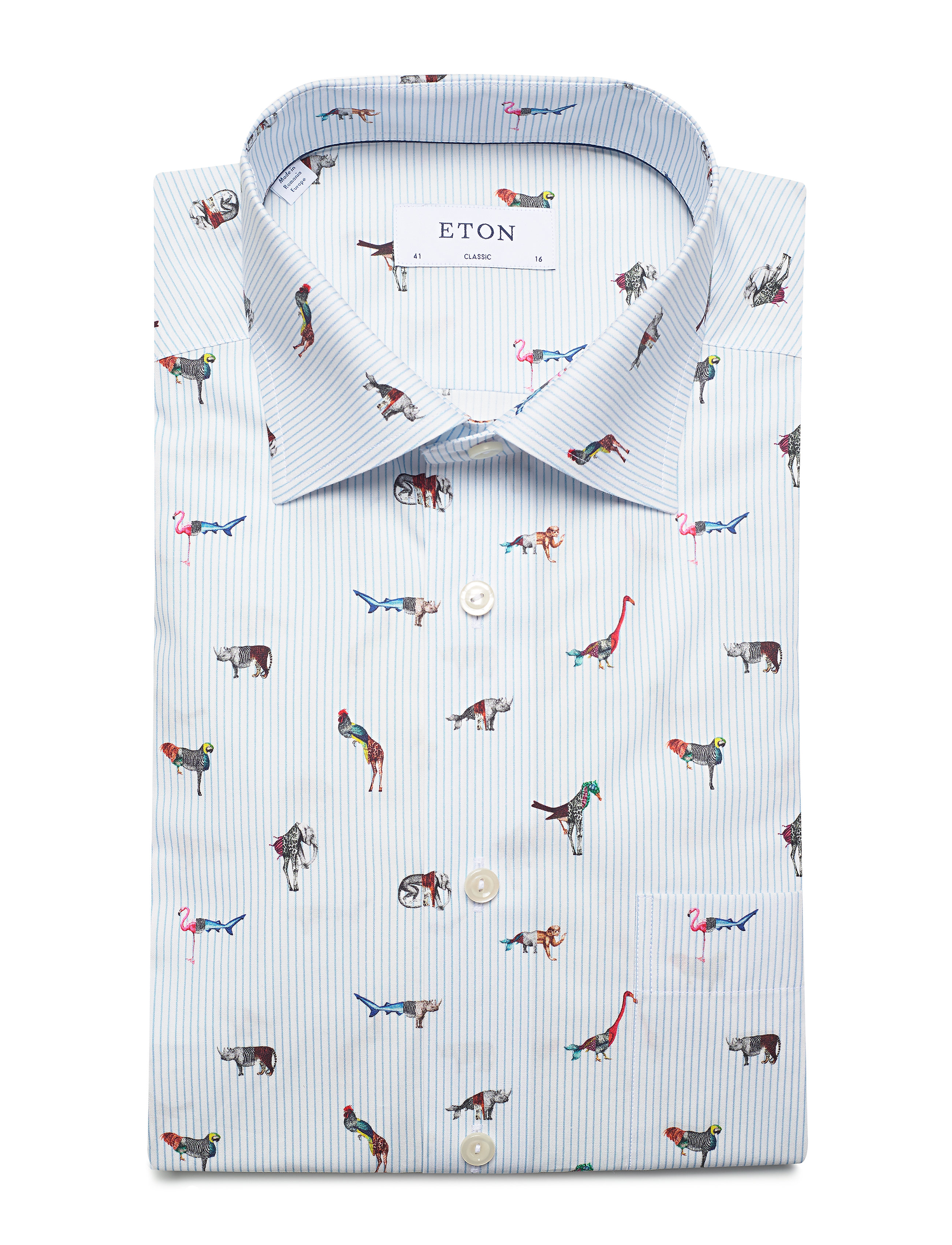Eton - Striped Animal Print Shirt - blue - 4