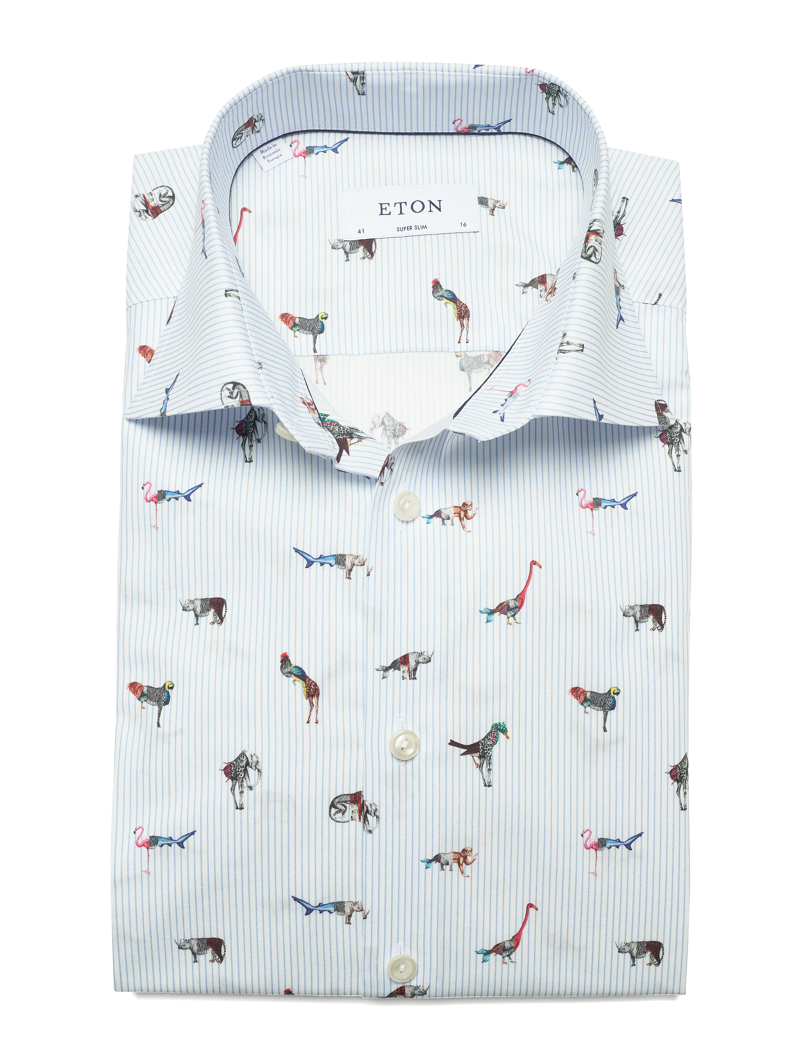Eton - Striped Animal Print Shirt - blue - 3