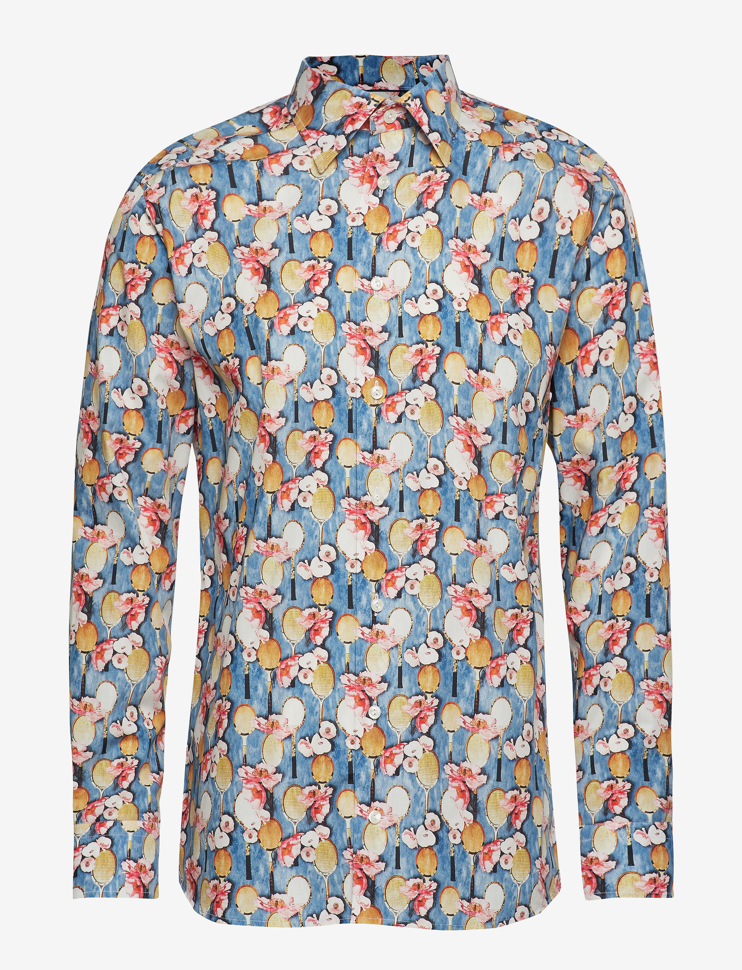 Eton - Tennis Racket Flower Print Poplin Shirt - blue - 0