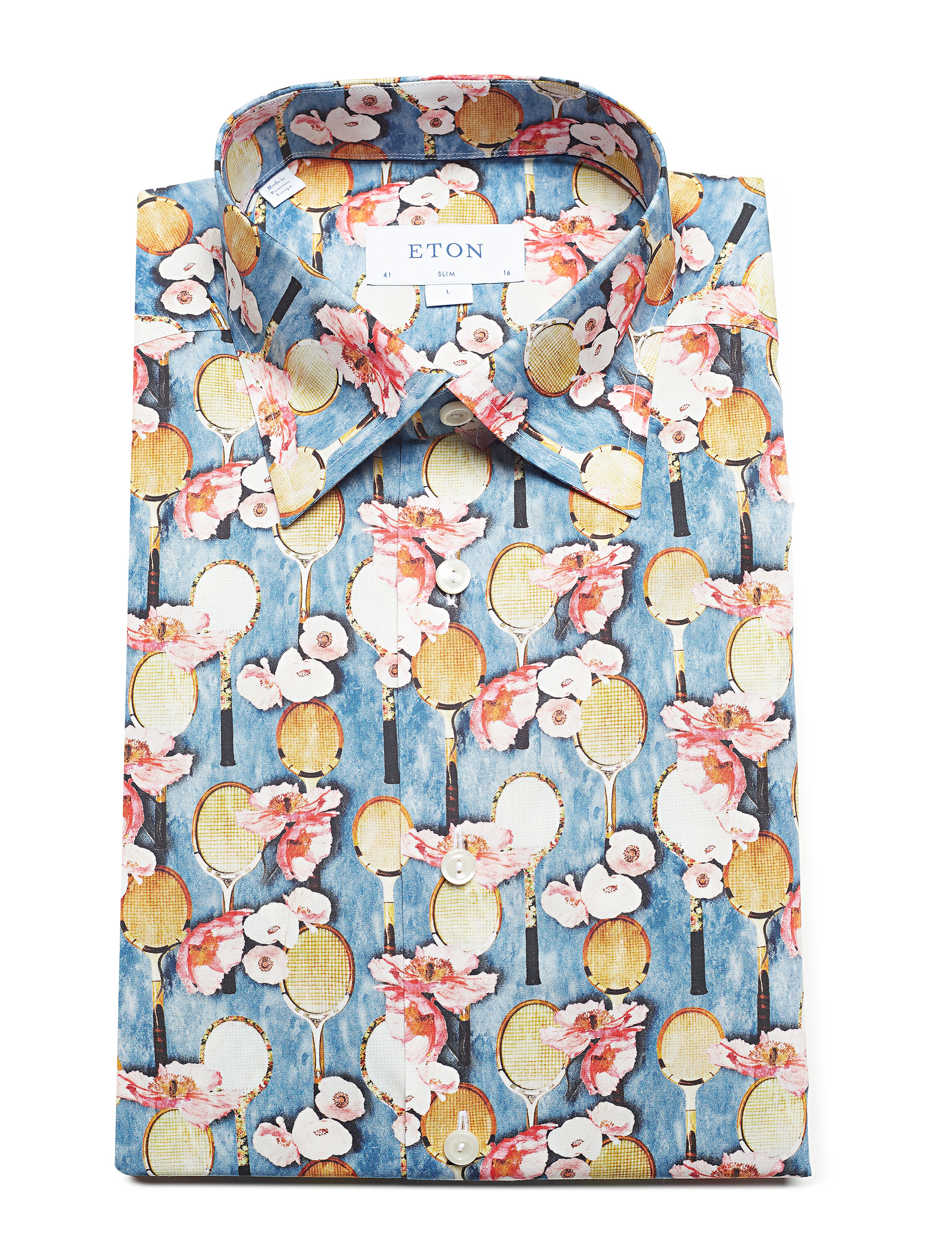 Eton - Tennis Racket Flower Print Poplin Shirt - blue - 4
