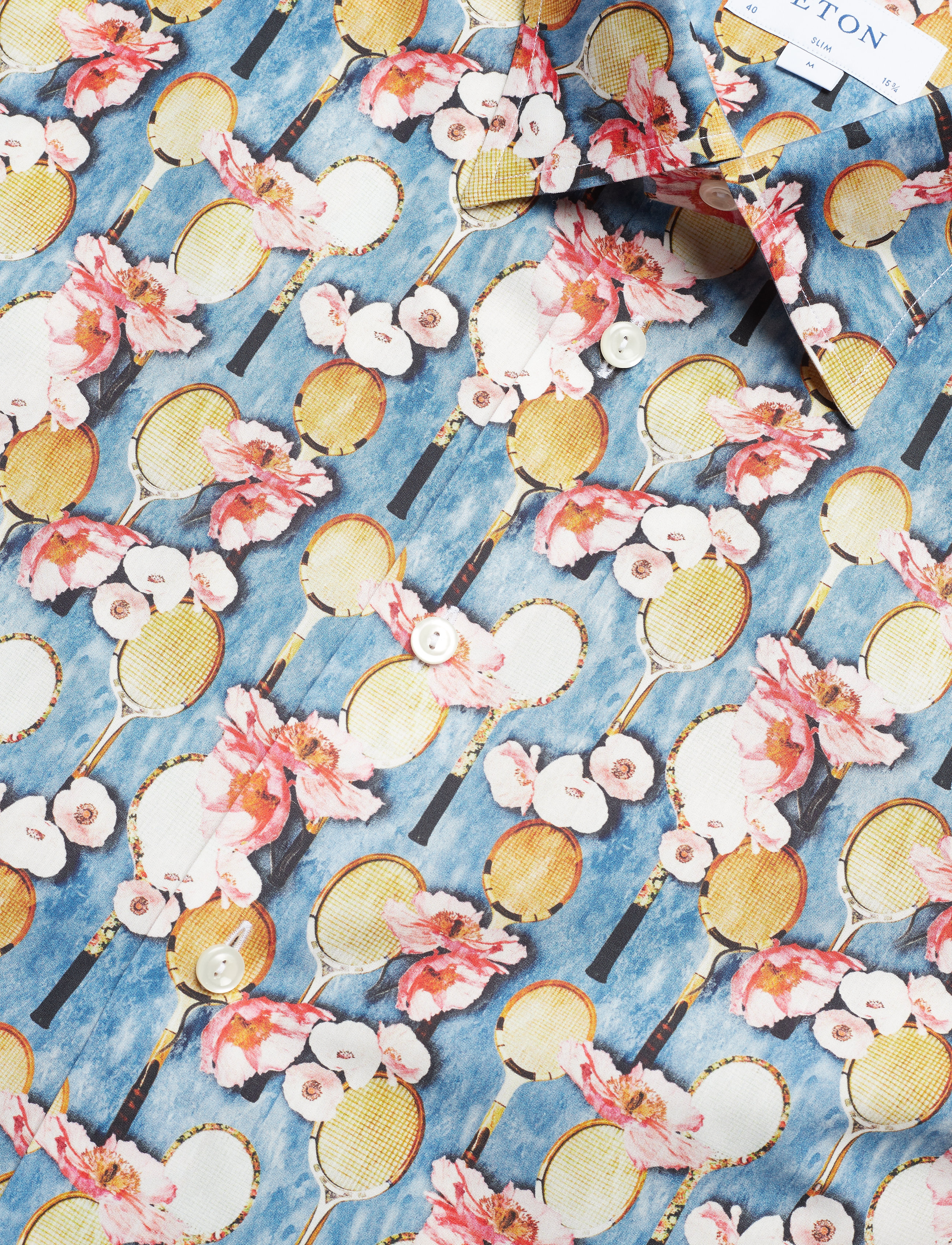 Eton - Tennis Racket Flower Print Poplin Shirt - blue - 3