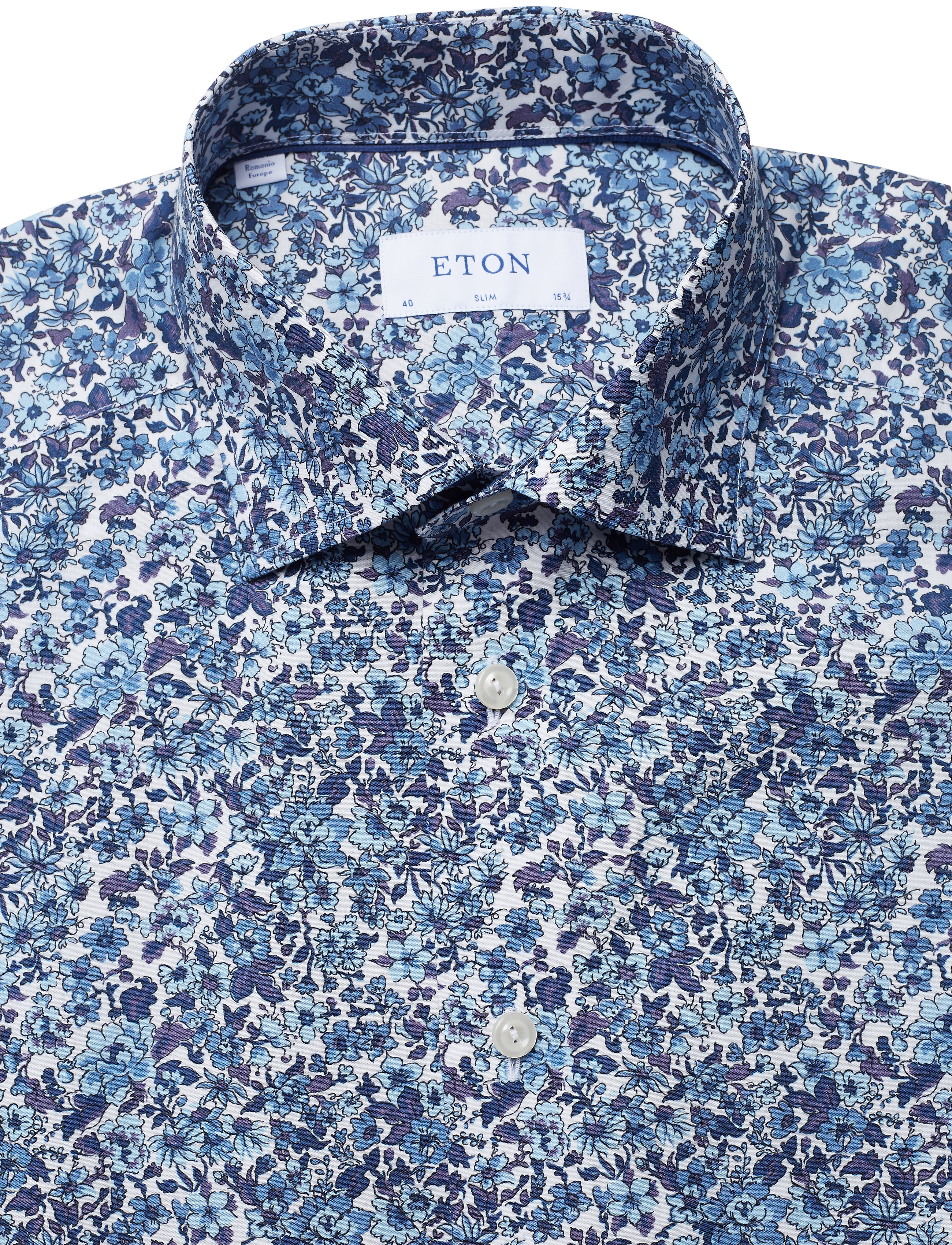 Eton - Floral Print Poplin Shirt - blue - 2