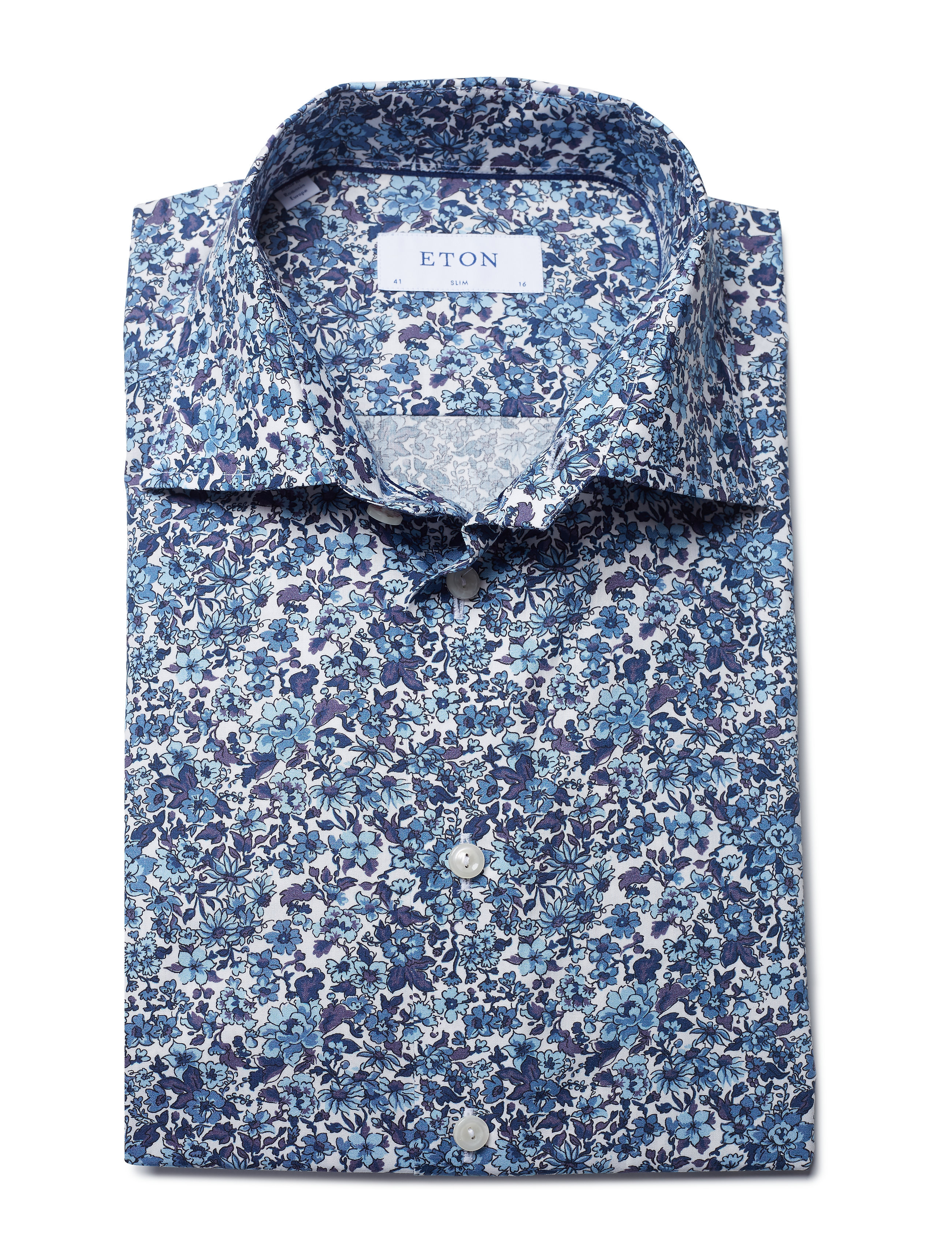 Eton - Floral Print Poplin Shirt - blue - 4