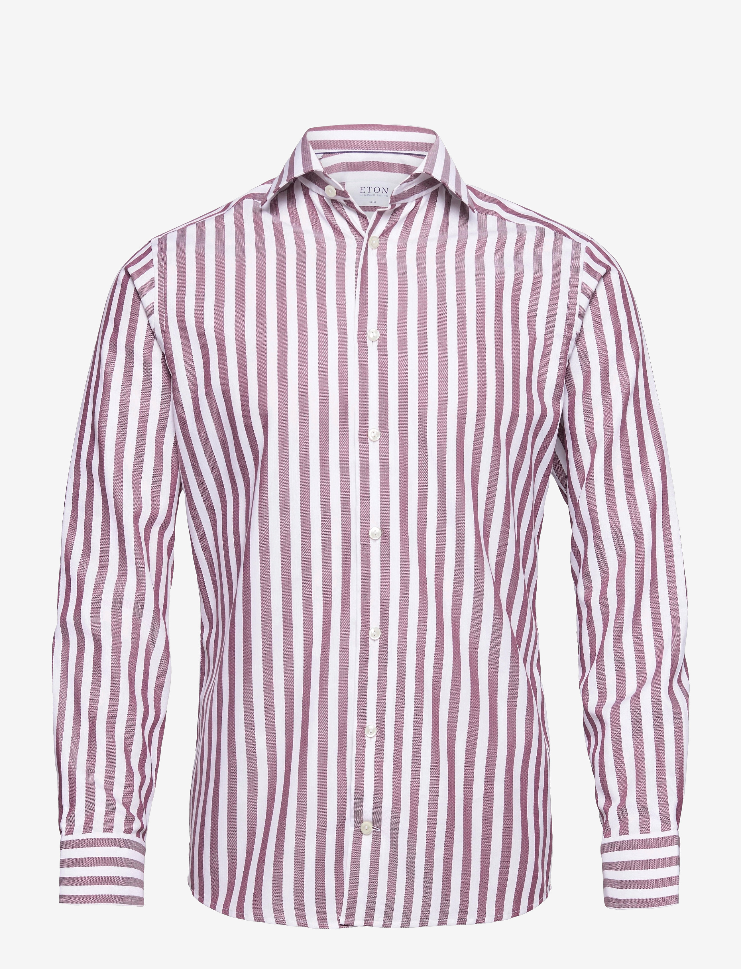 Eton - Burgundy Striped Twill Shirt - pink/red - 0