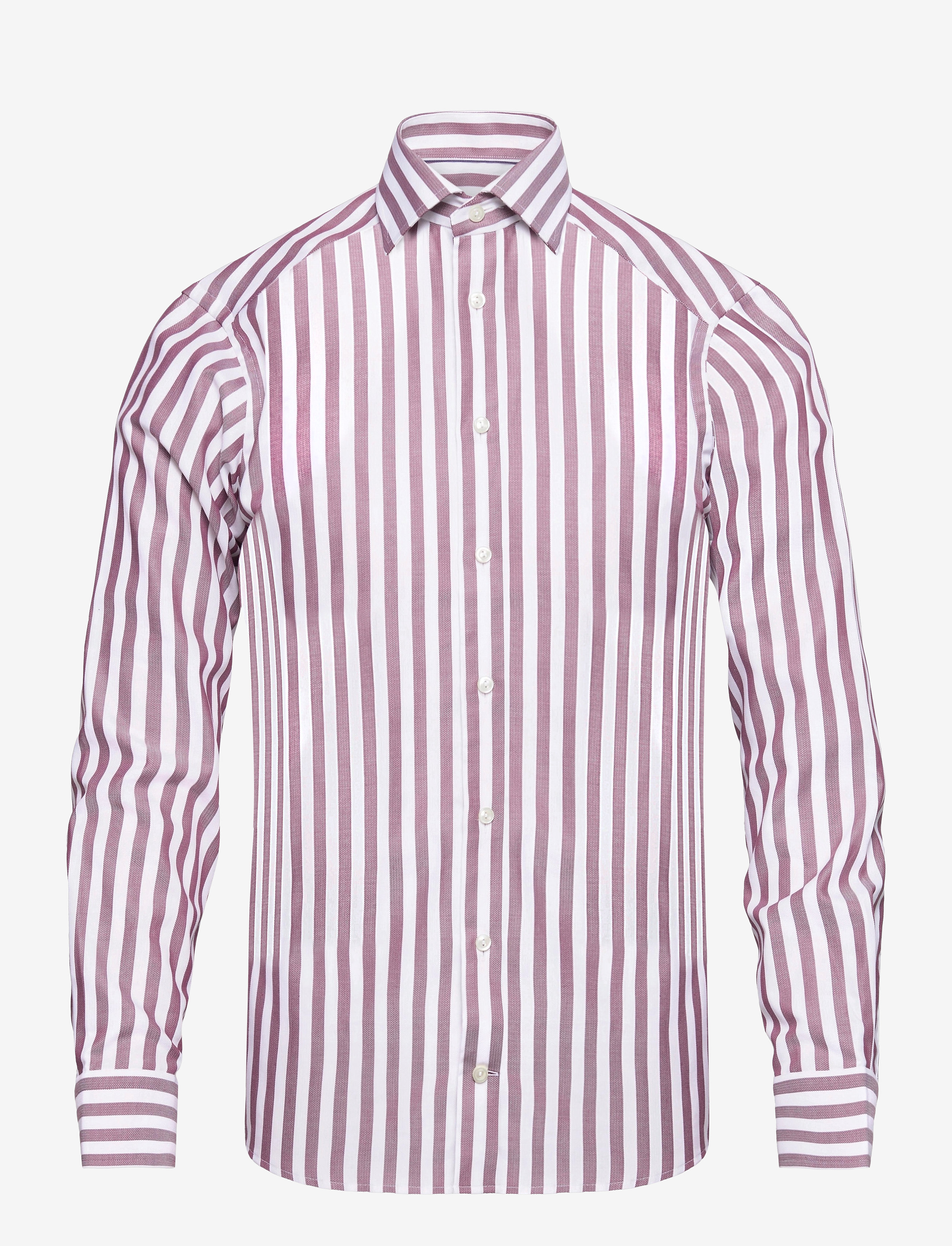 Eton - Burgundy Striped Twill Shirt - pink/red - 1