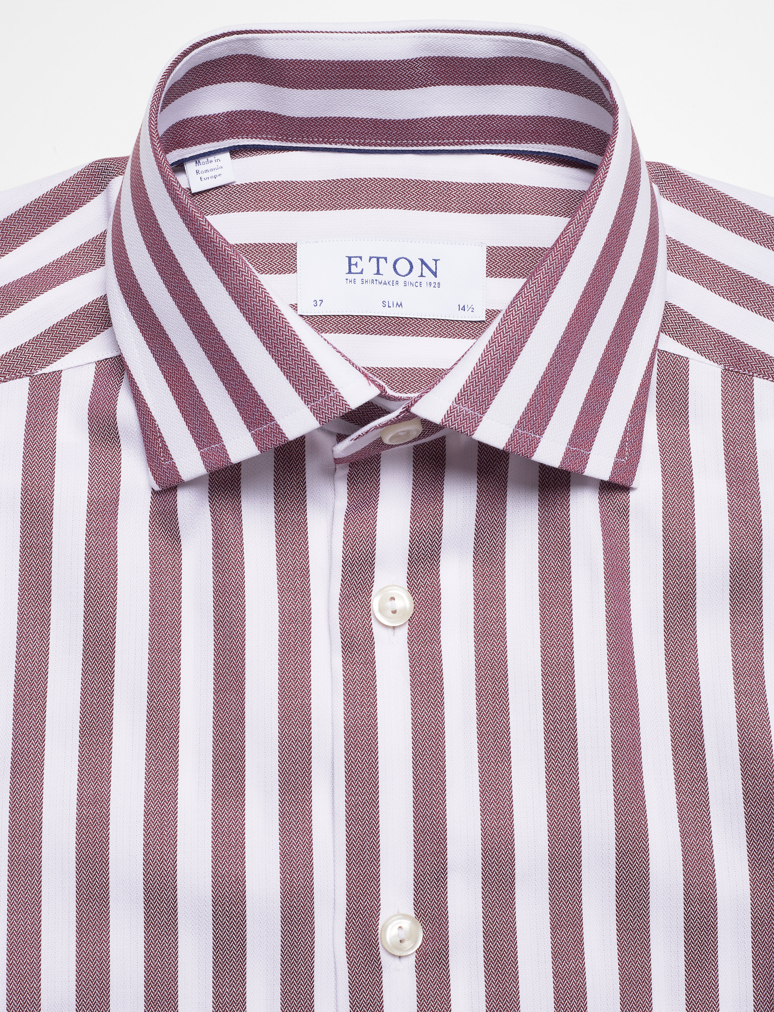 Eton - Burgundy Striped Twill Shirt - pink/red - 3