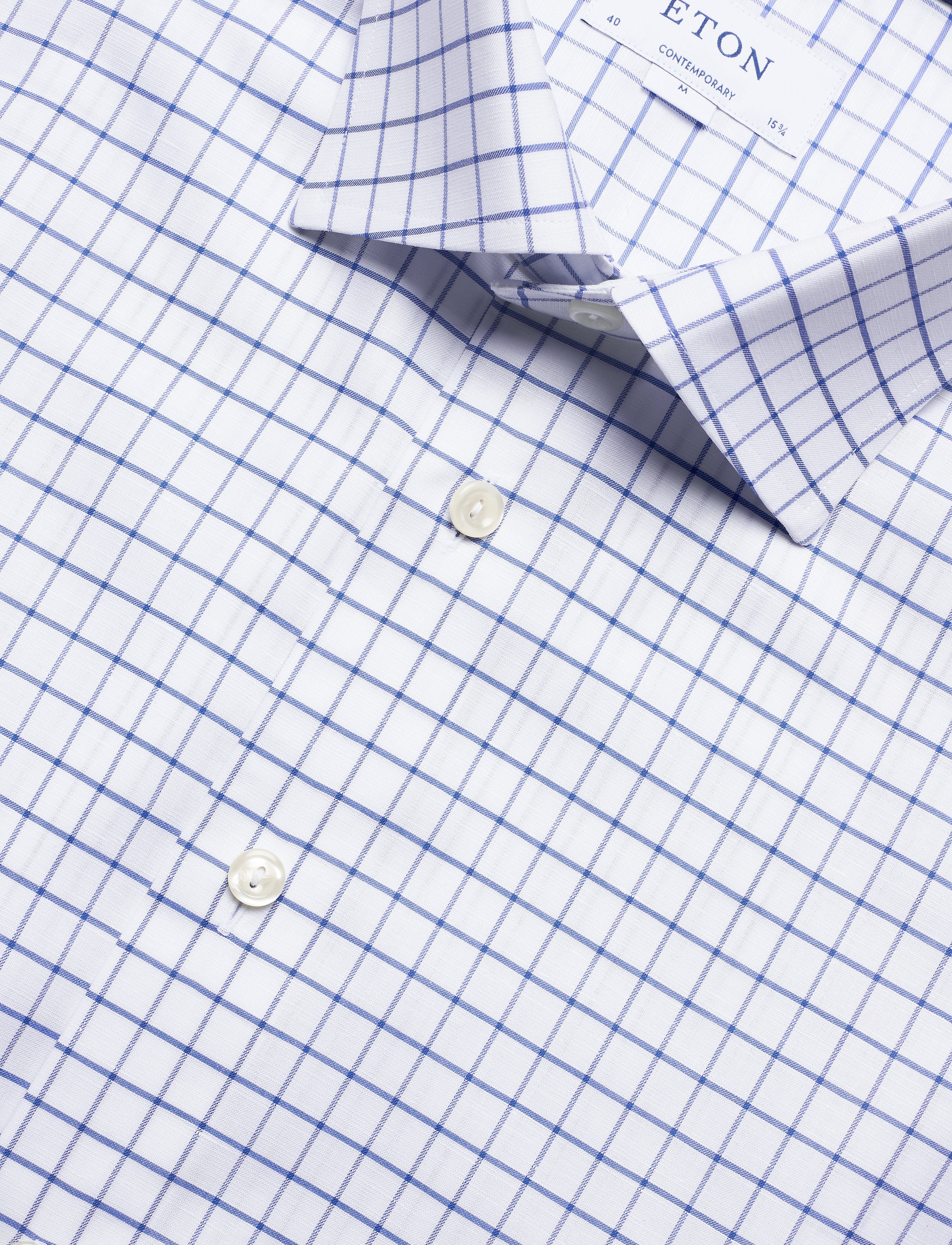Eton - Checked Cotton & Linen Shirt - blue - 3