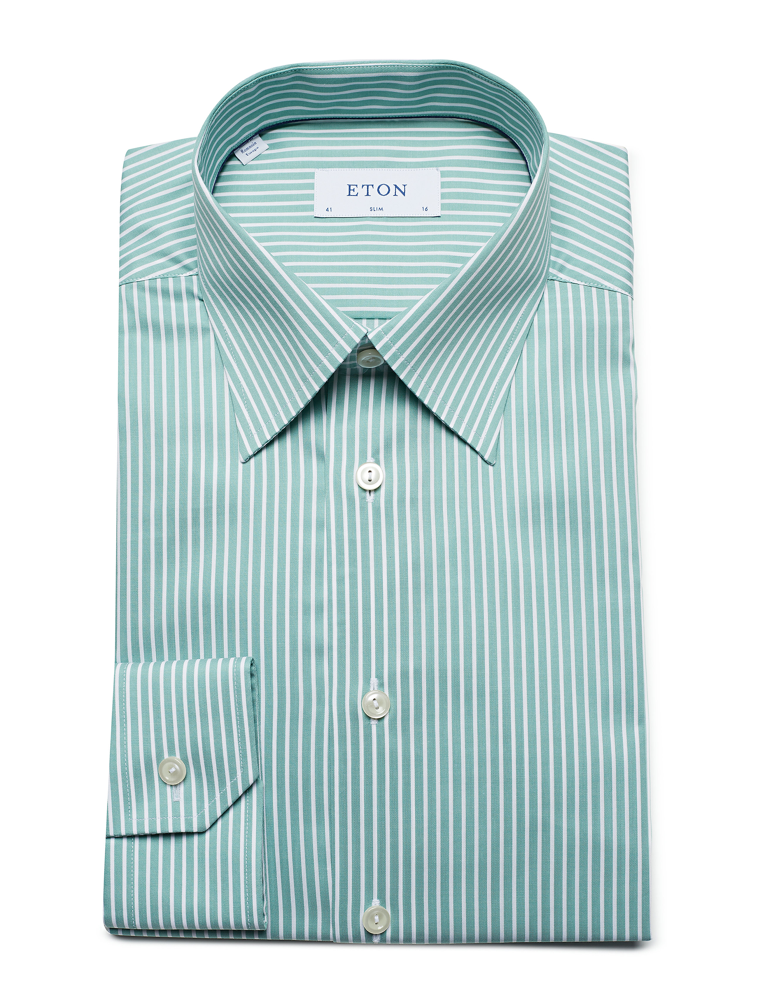 Eton - Striped Natural Stretch Shirt - green - 4
