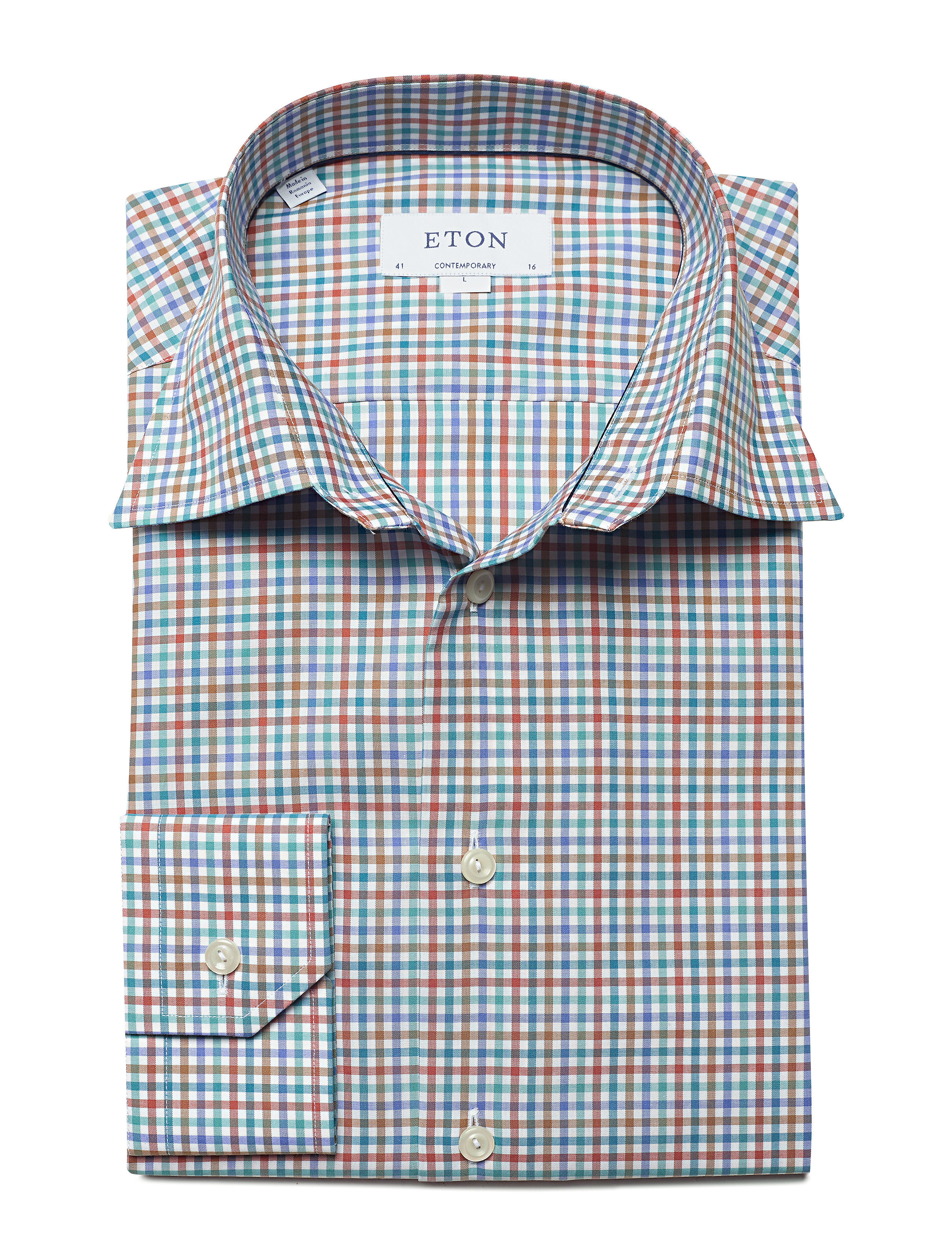 Eton - Gingham Check Poplin Shirt - green - 4