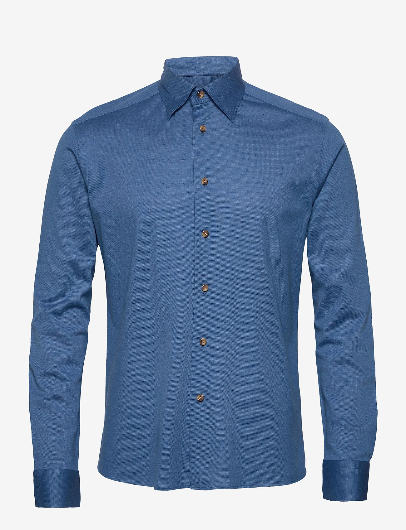Eton - Polo shirt – long sleeved & tone in tone buttons - blue - 0