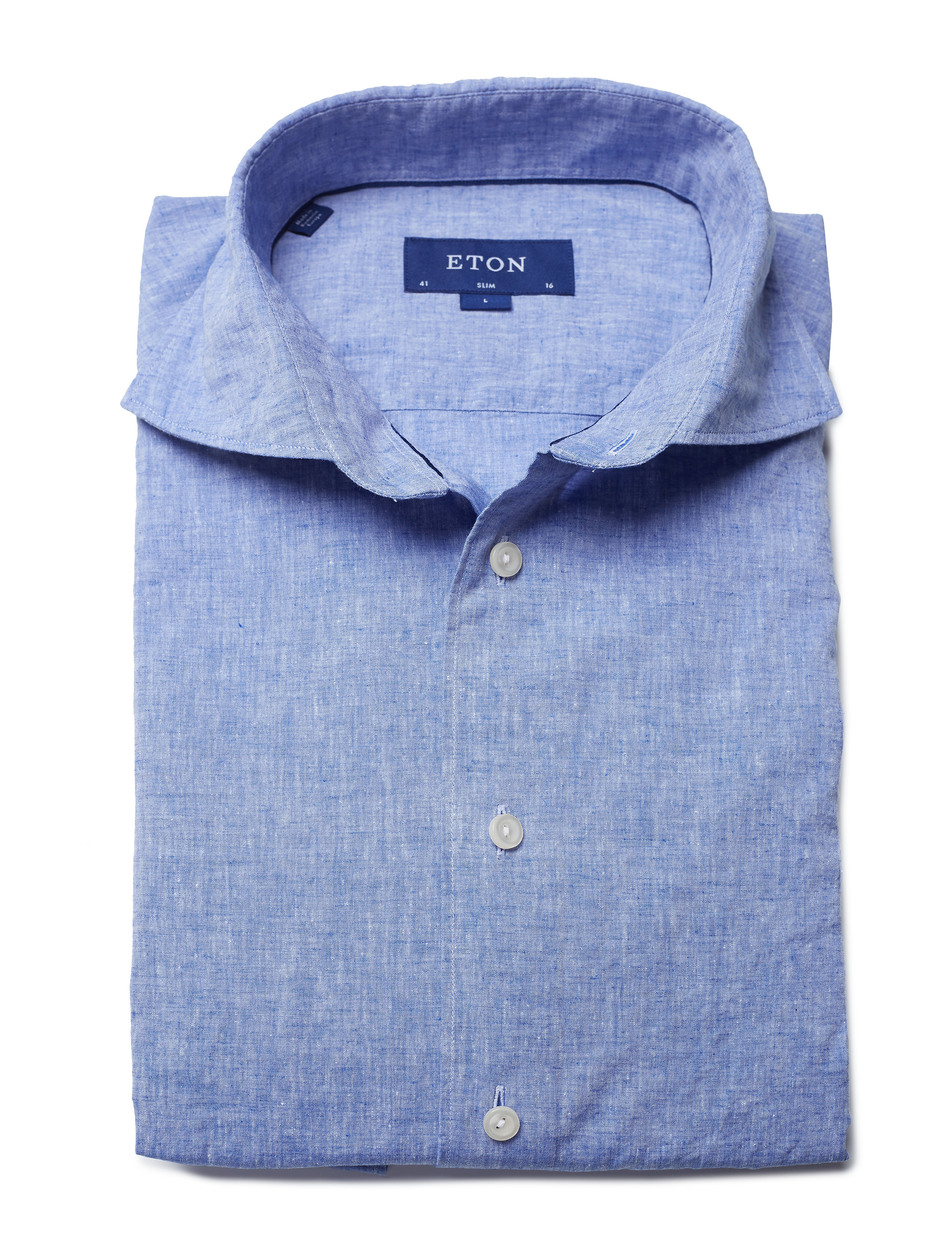 Eton - White Cotton & Linen Shirt - blue - 2