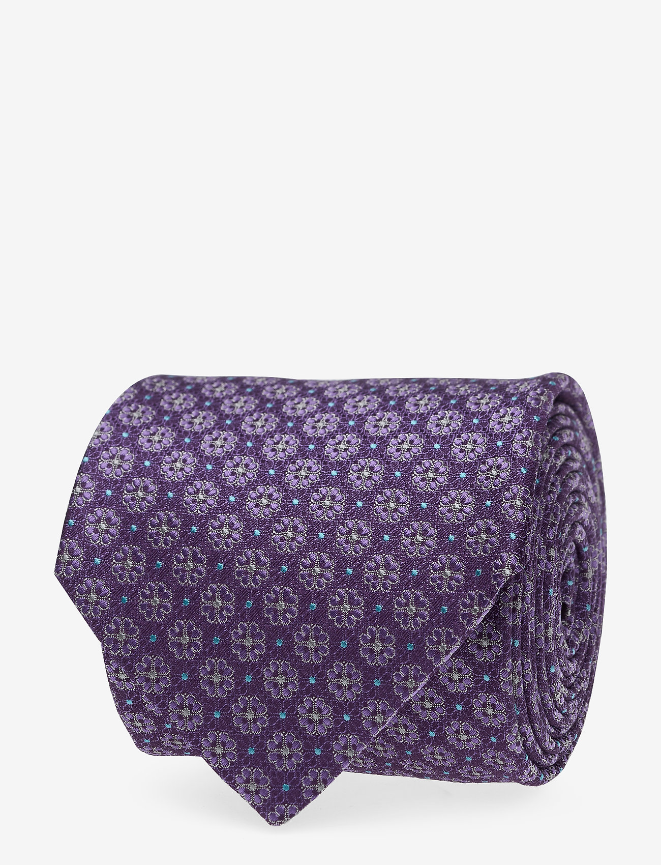 Eton - Flower Pattern Silk Tie - purple - 0
