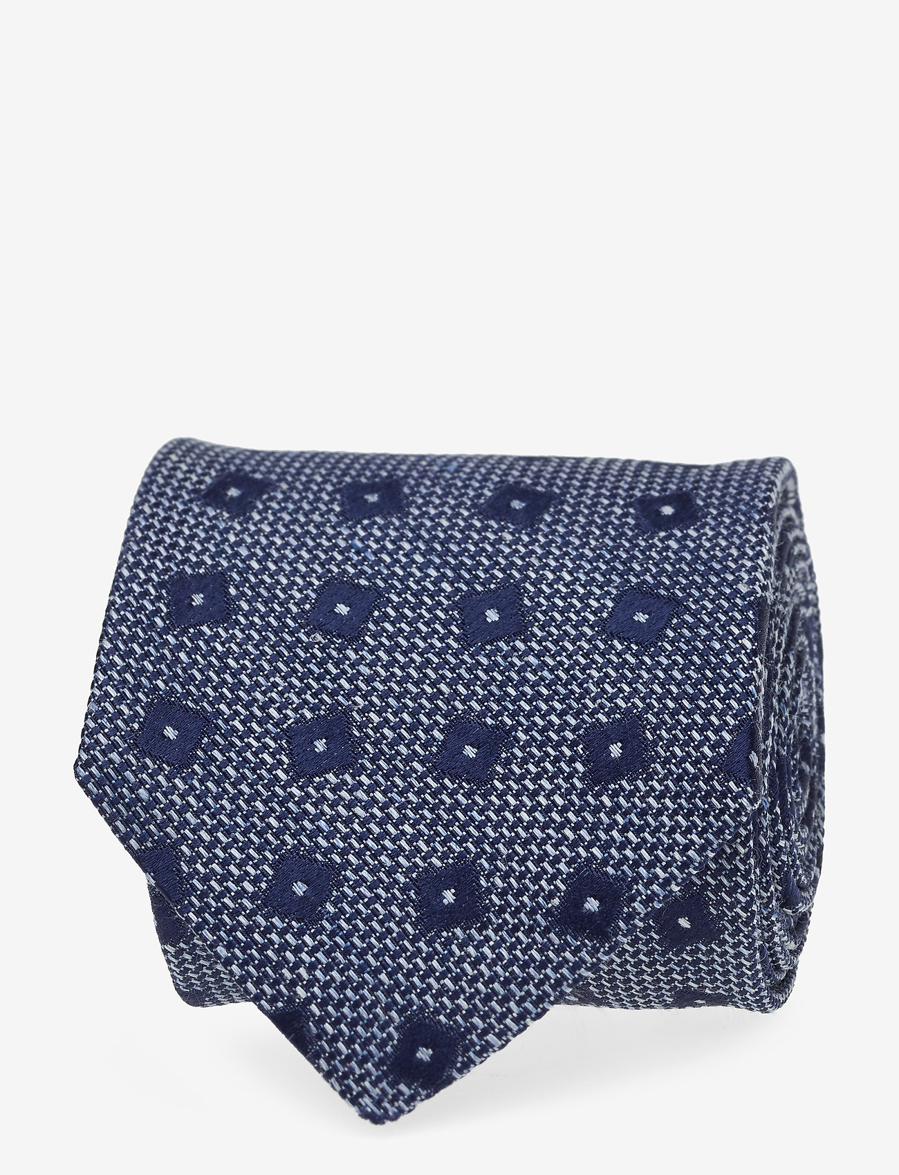 Eton - Geometric Pattern Linen & Silk Tie - blue - 0