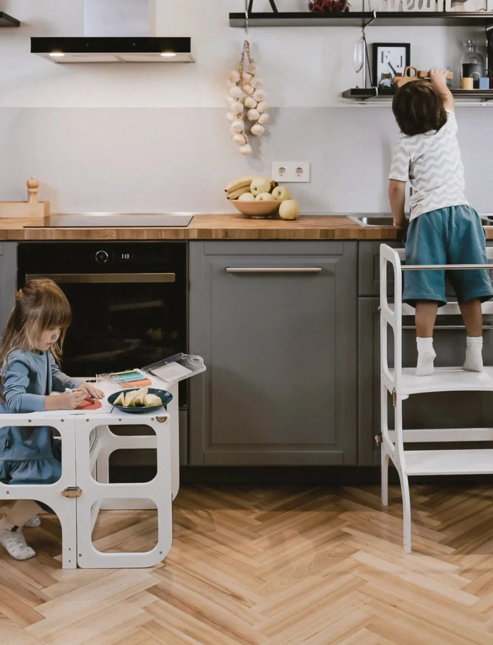 Ette Tete - Helper tower - table "Step'n'Sit" - hjälpa till pallar - white/silver - 4