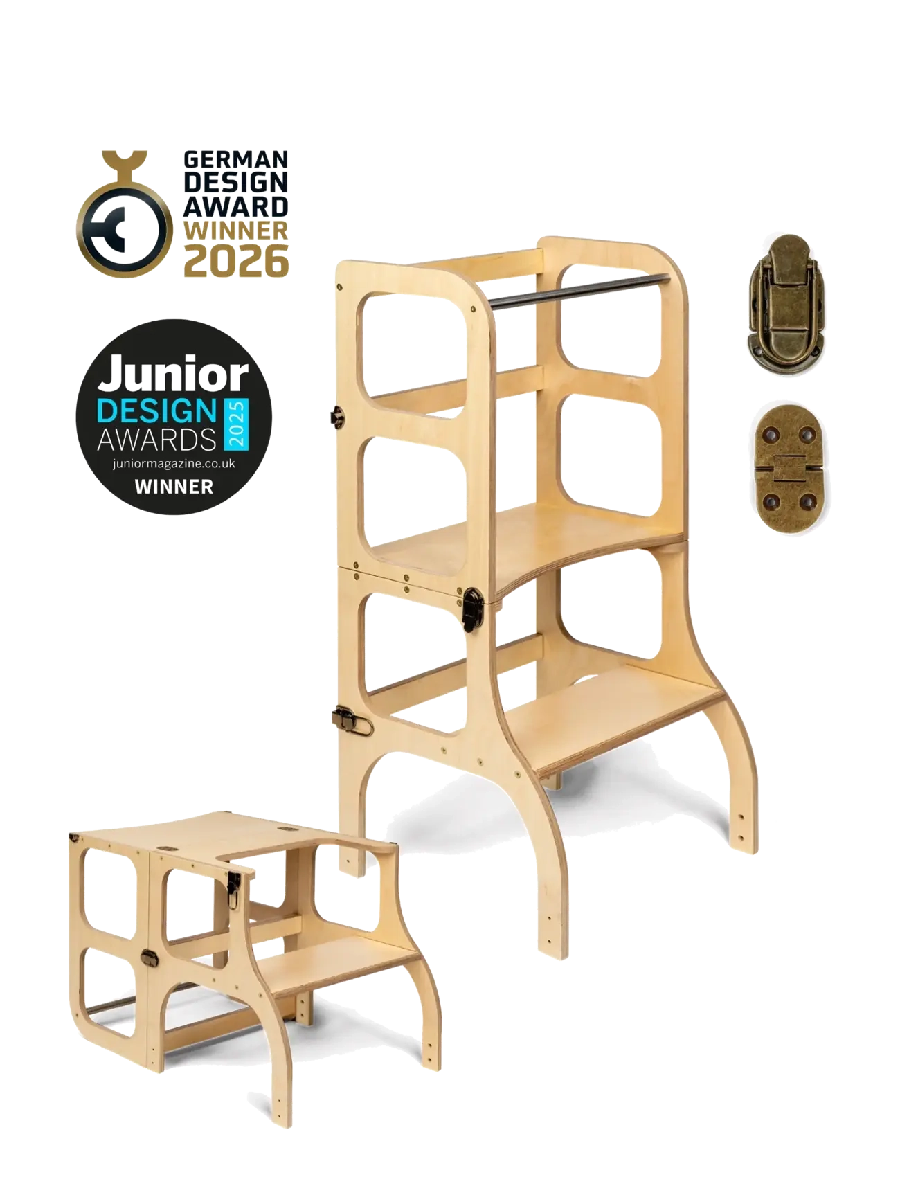 Ette Tete STEP'n'SIT® Helper Tower - Table - Læringstårn - WOODEN/BRASS / brown