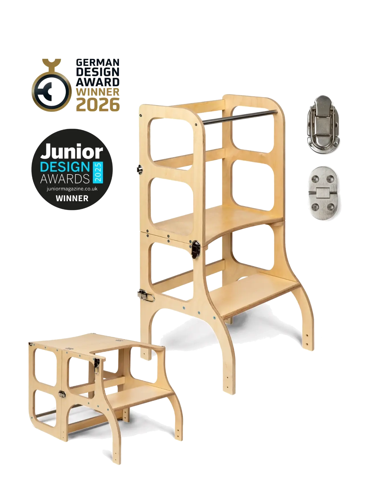 Ette Tete STEP'n'SIT® Helper Tower - Table - 4 for 3 - WOODEN/SILVER / brown
