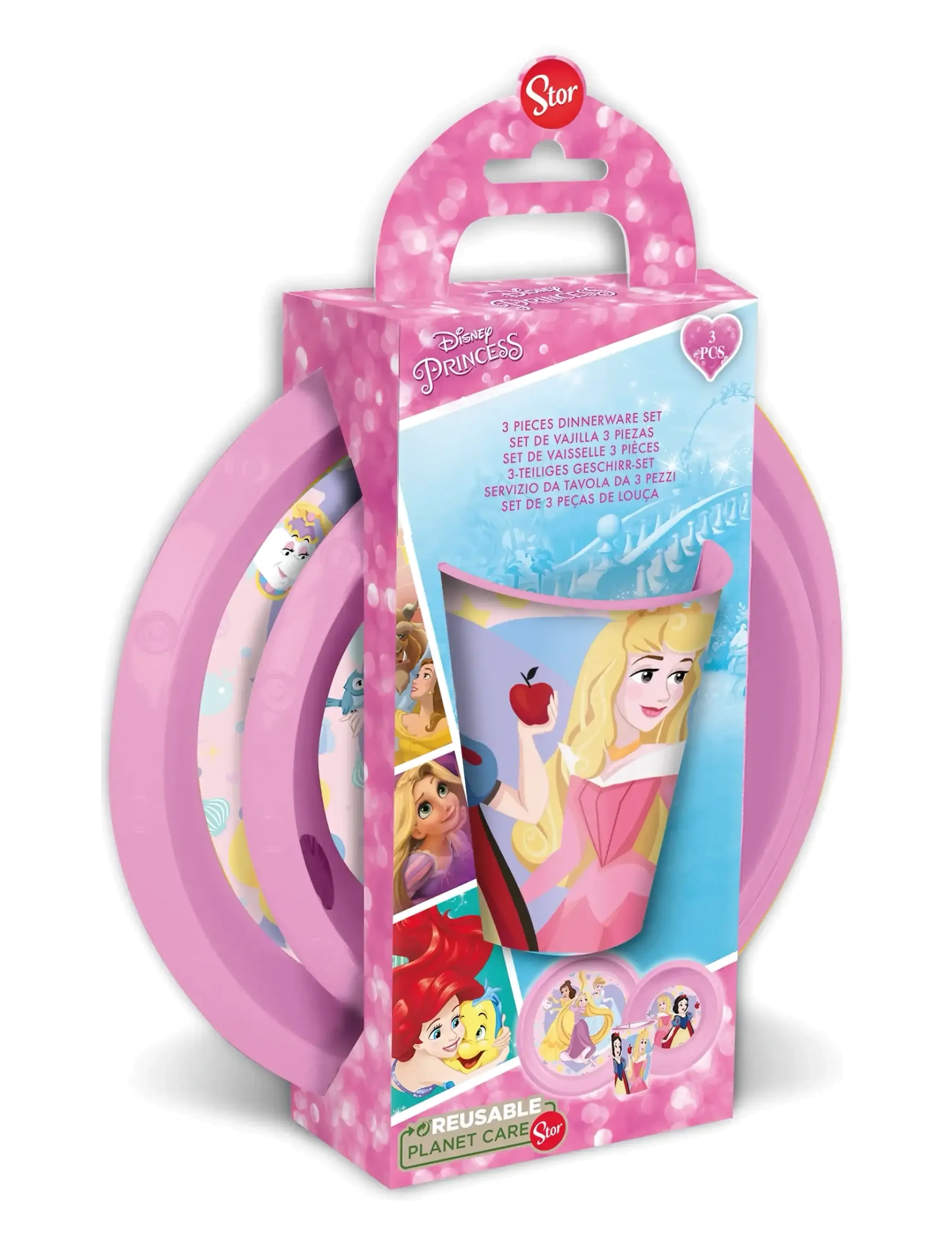 Princesses Disney Princess 3 Stk,Skål, Tallerken Og Krus, Dinner Sæt, Pink, Str: ONE SIZE